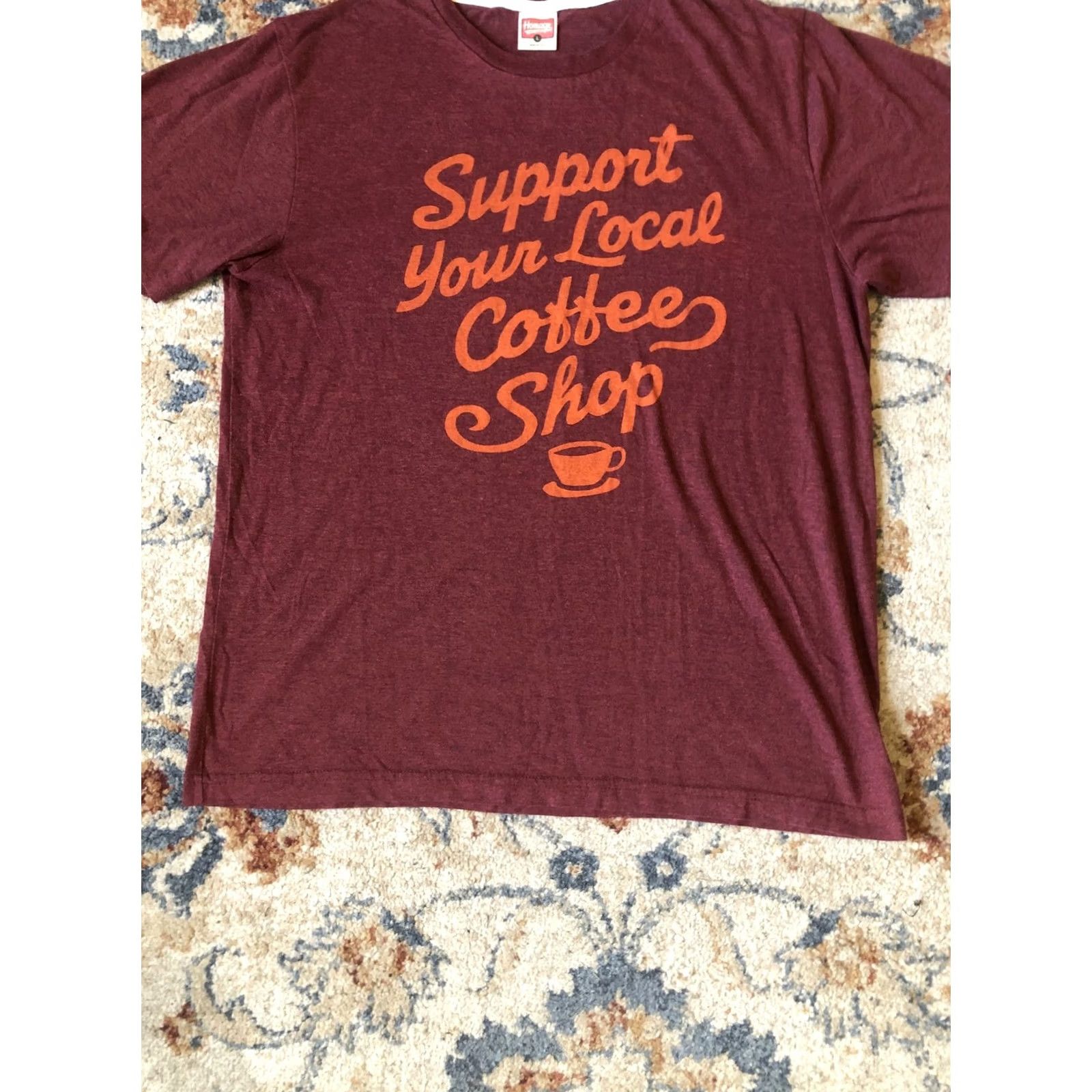Vintage VINTAGE Homage Shirt Mens Large Maroon Support Your Local Coffee Shop Graphic Tee USA Size US L / EU 52-54 / 3 - 5 Thumbnail
