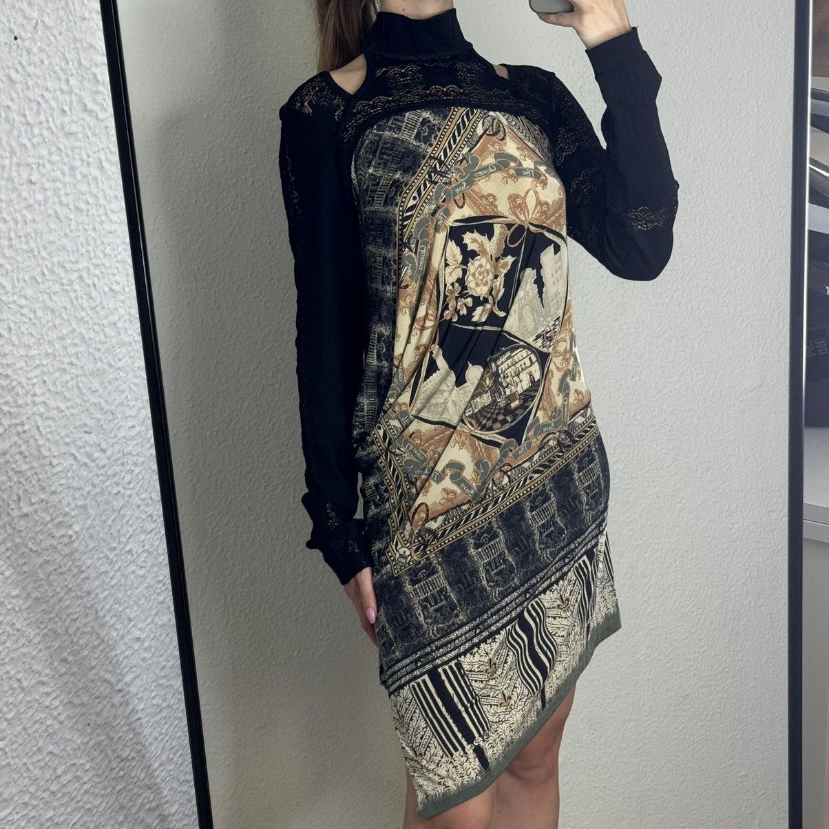 black mini dress with mesh sleeves Estee Long Sleeve Mesh Party Dress Black - US 12