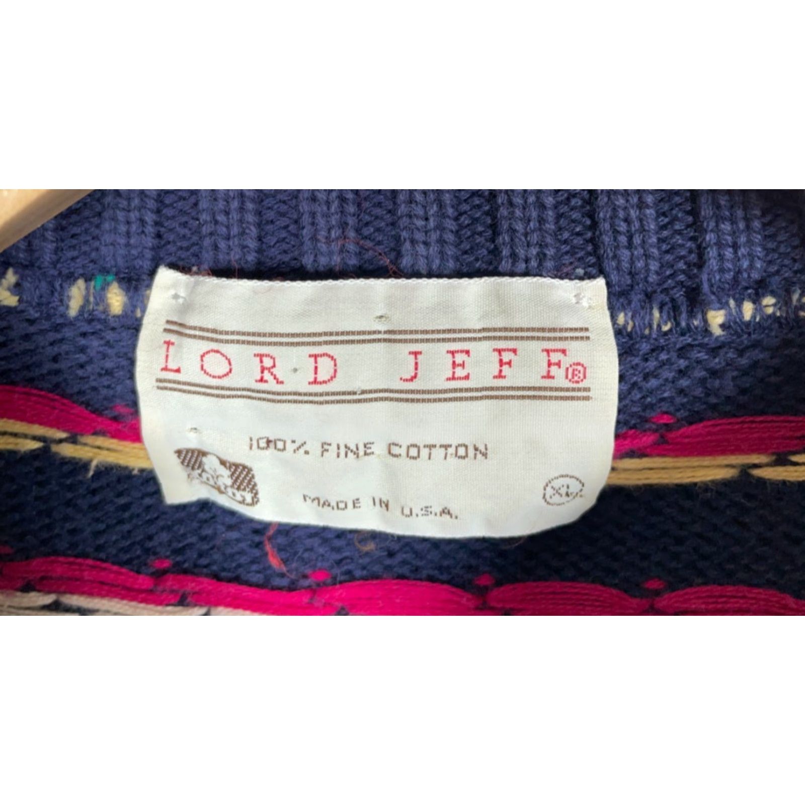 Vintage Vintage Yes Lord Jeff 80s Sweater Adult Large XL Tag Dark Blue Geometric Pattern Cotton Size US L / EU 52-54 / 3 - 3 Thumbnail
