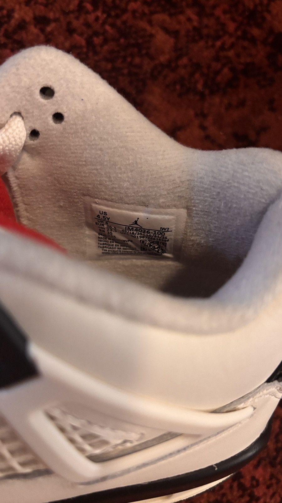 Nike Jordan 4 Retro OG Flight Club Sail / Black - University Red Size US 5 / EU 37 - 6 Thumbnail