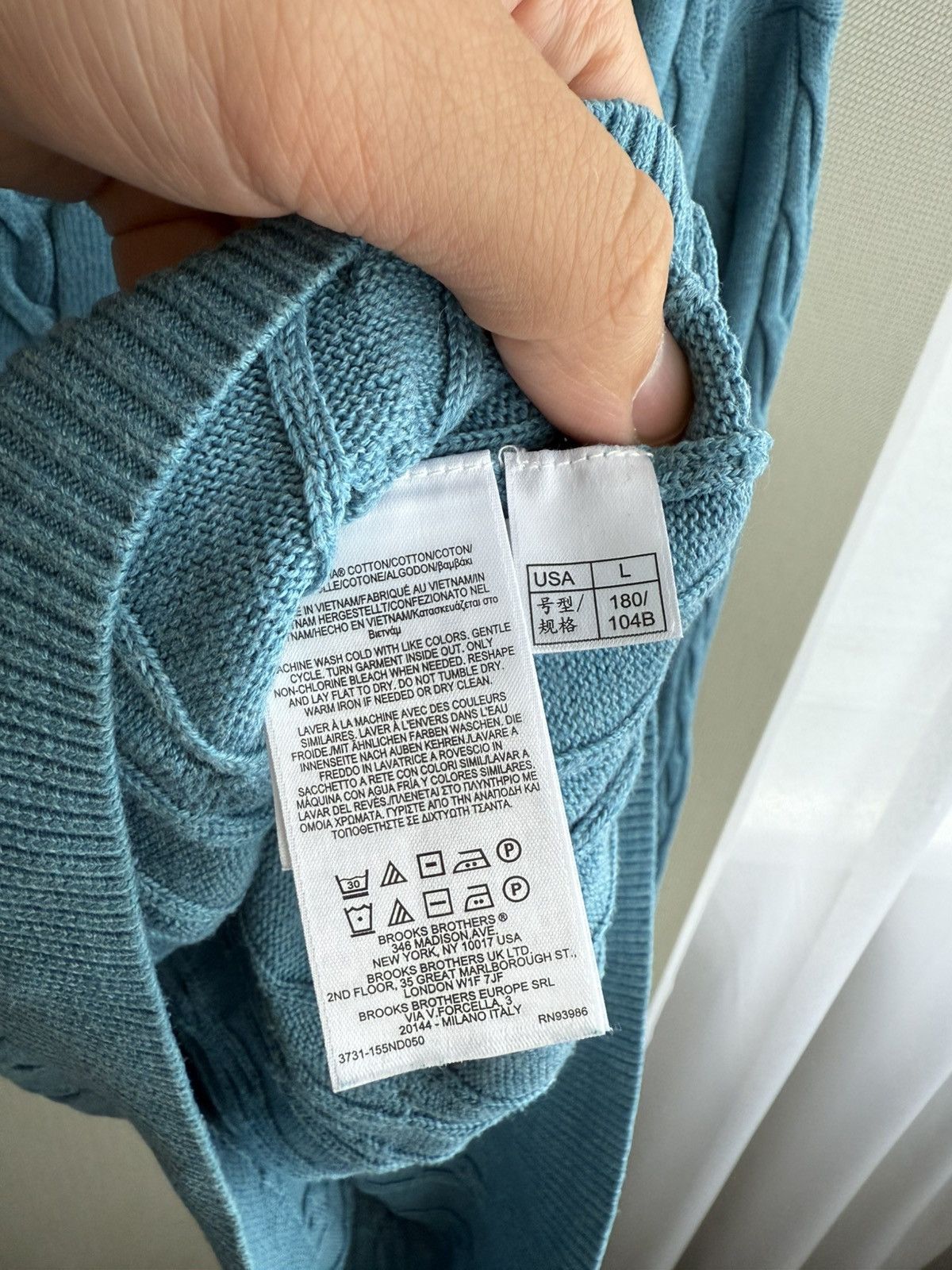 Brooks Brothers Brooks Brothers Rope Cable Knit Light Blue Supima Sweater Size US L / EU 52-54 / 3 - 4 Thumbnail