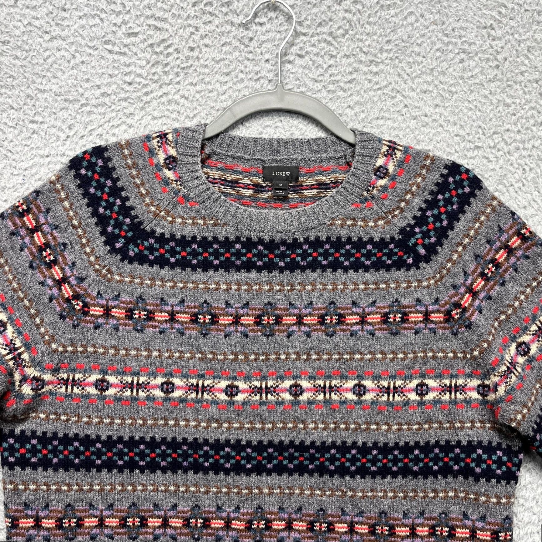 J.Crew J.Crew Sweater Mens Medium Gray Fair Isle Lambswool Crewneck Pullover Knit Size US M / EU 48-50 / 2 - 2 Thumbnail