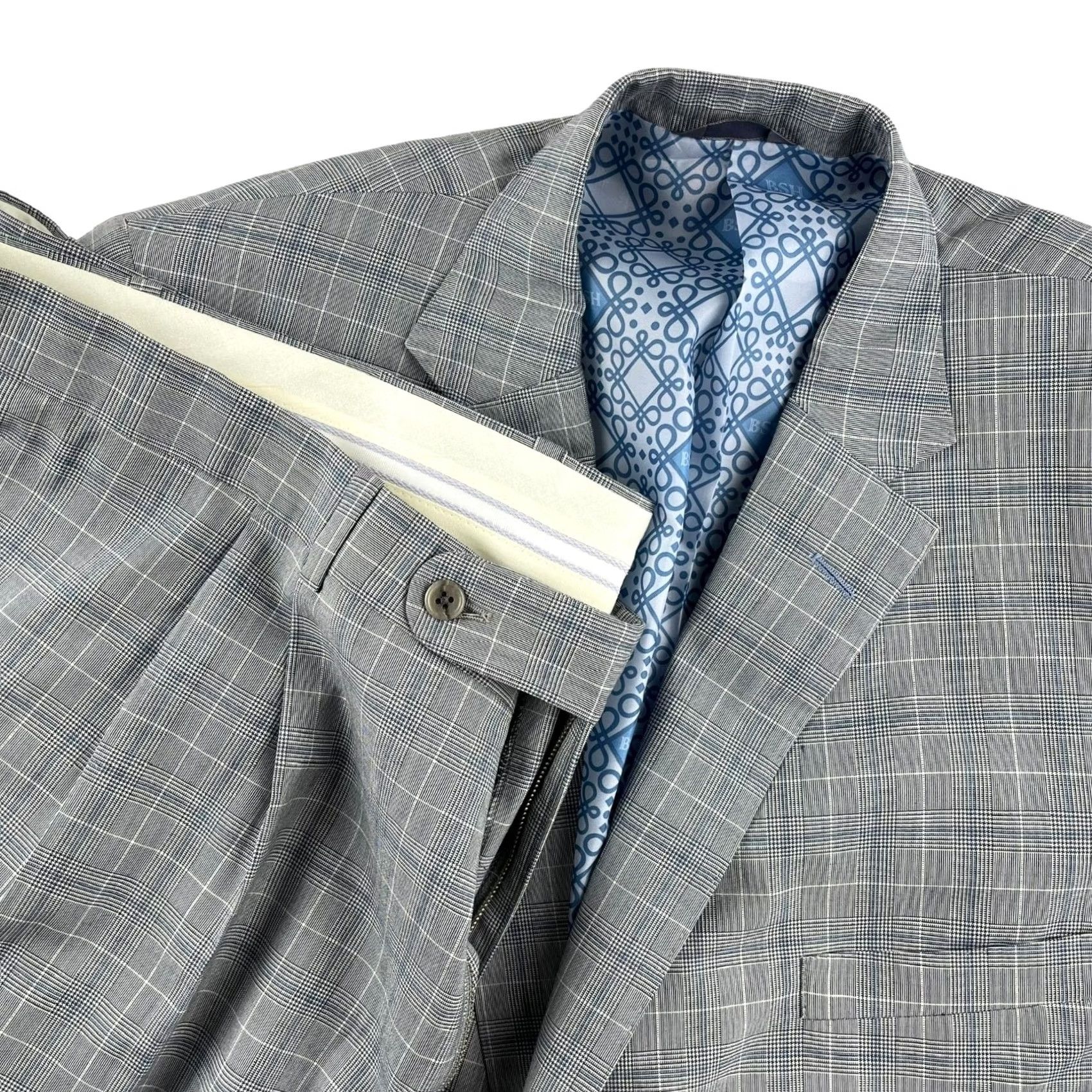 Vintage NEW Tom James x Holland & Sherry Gray Windowpane Plaid Suit 50 S 50x26 Wool Merino Wool Notch Lapel 2 Piece Men Suit Mens Regular Vintage No N/A Size 50R - 2 Thumbnail