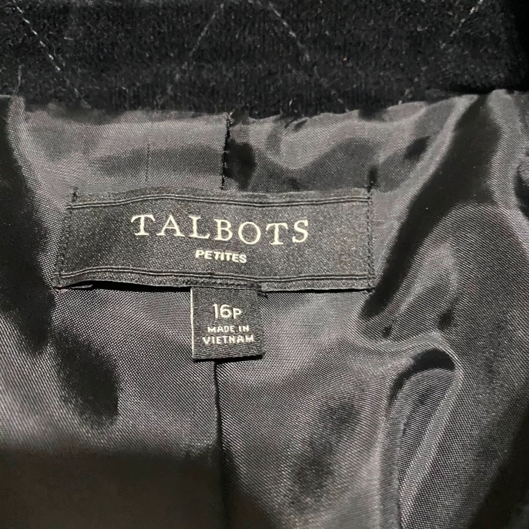 Talbots Talbots Jacket Womens 16P Petites Black Quilted Long Sleeve Lined Button Up - Velvet Cotton Blend - Short - Classic style - Vintage No - 2010s? Size XXL / US 16-18 / IT 52-54 - 3 Thumbnail