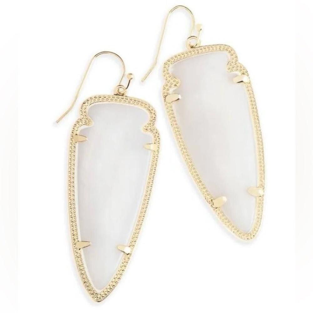 Designer Kendra Scott Skylar White Mother of Pearl Gold Earrings Size ONE SIZE - 1 Thumbnail