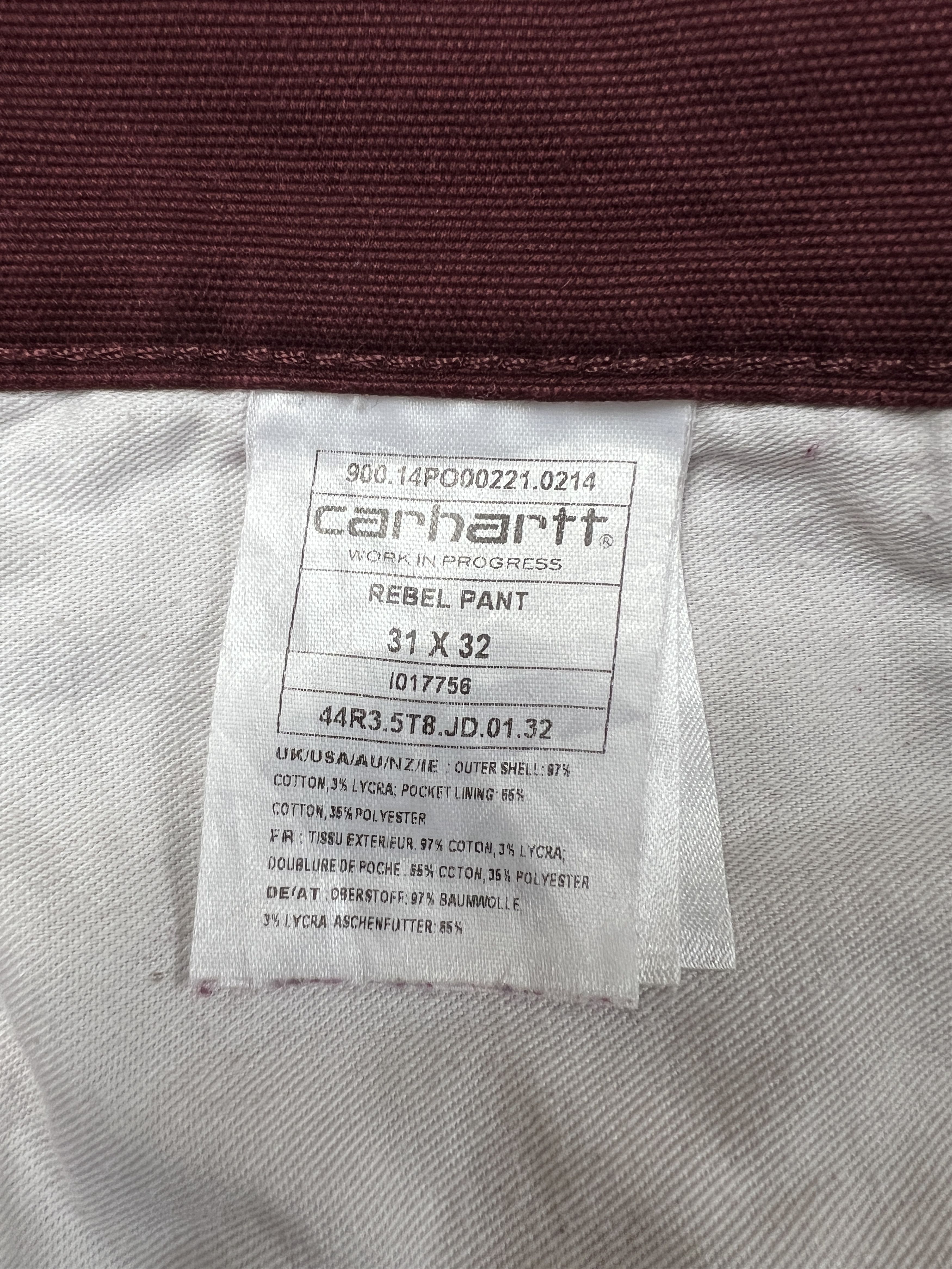 Carhartt Wip Carhartt WIP Rebel Pant Burgundy Stretch Slim Fit 31 Size US 31 - 13 Thumbnail