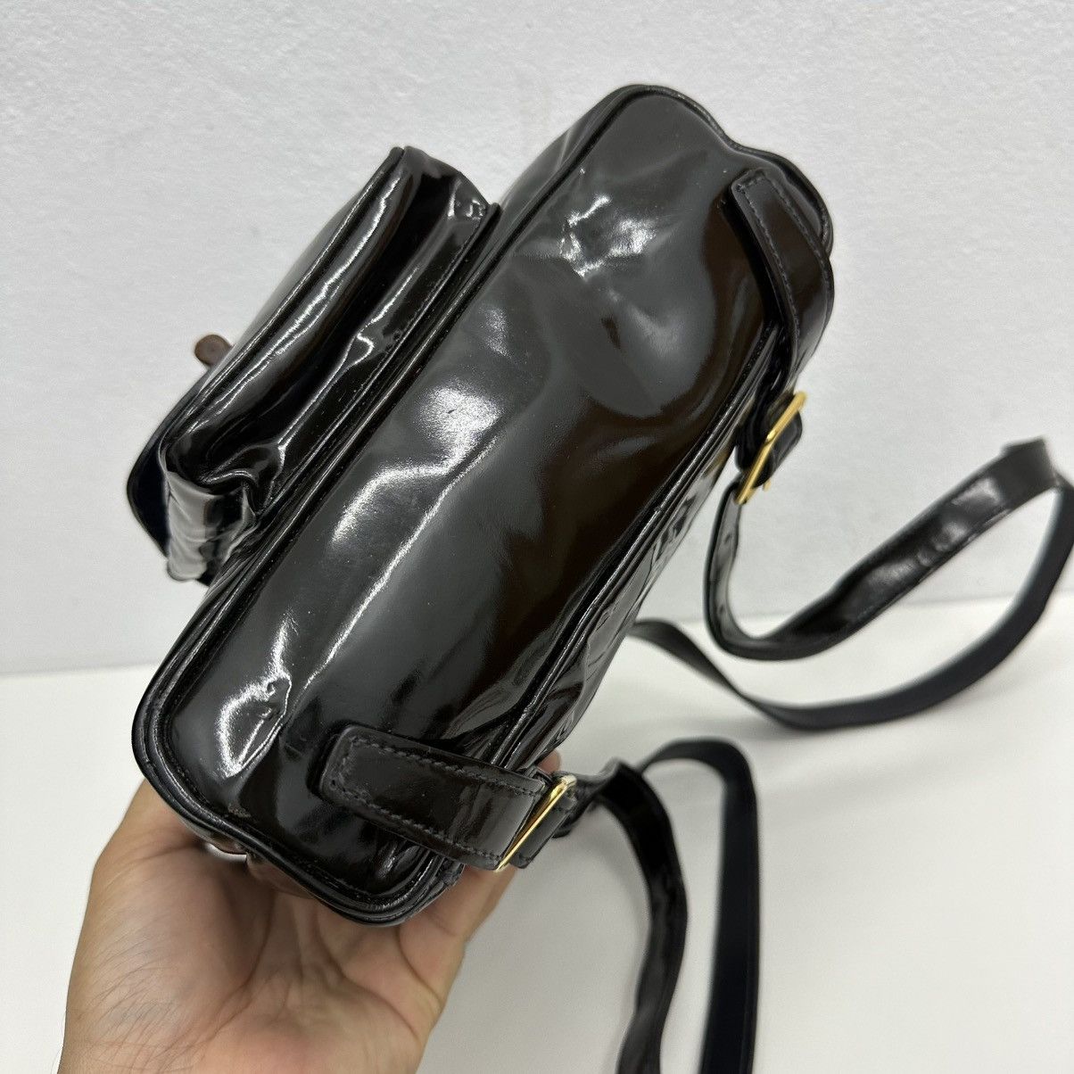Vintage ‼️YES‼️ AUTHENTIC GUCCI BAMBOO BLACK PATENT LEATHER BACKPACK Size ONE SIZE - 10 Thumbnail