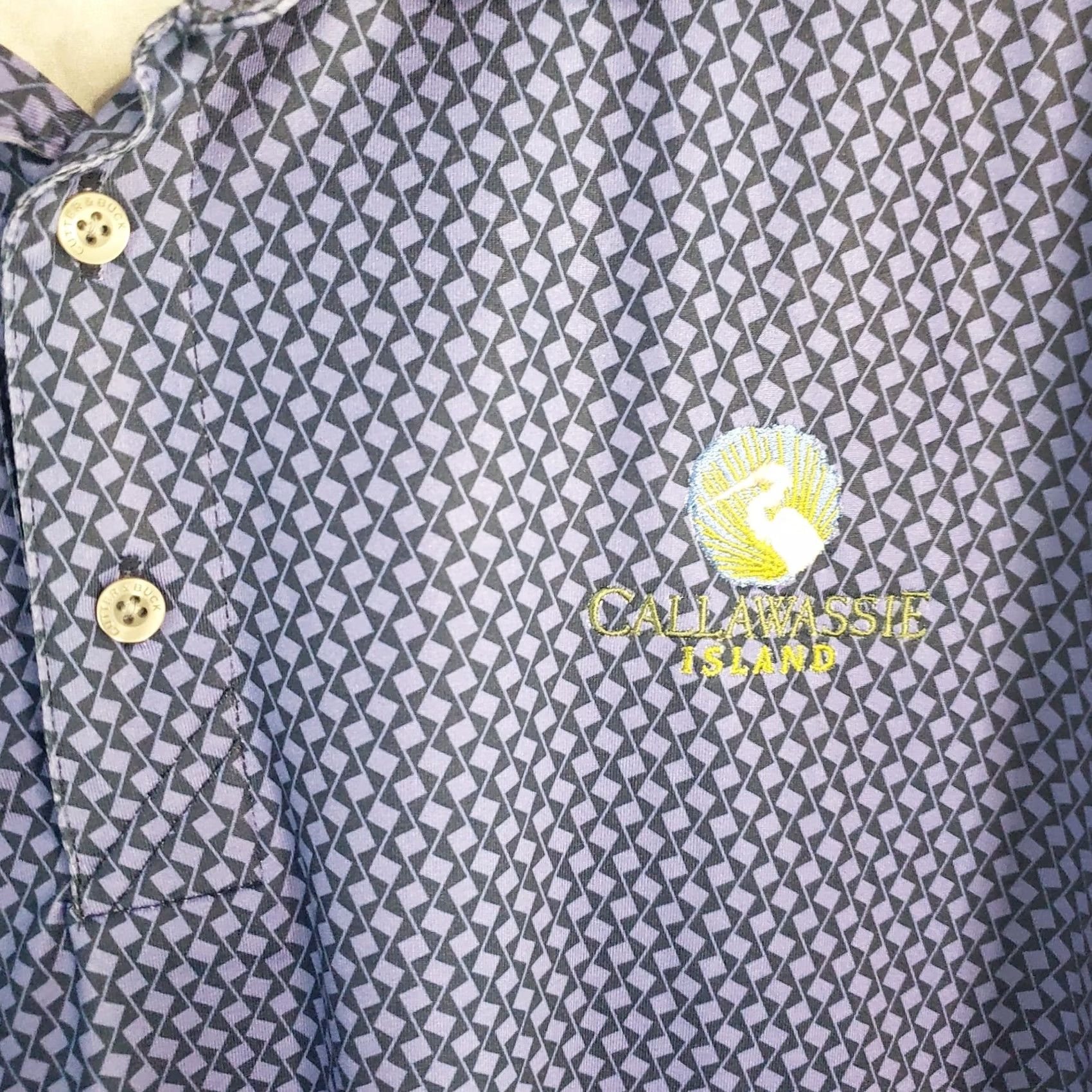 Cutter & Buck Cutter & Buck Men XXL Purple Black Geometric Print Golf Polo Shirt Callawassie Size US XXL / EU 58 / 5 - 5 Thumbnail