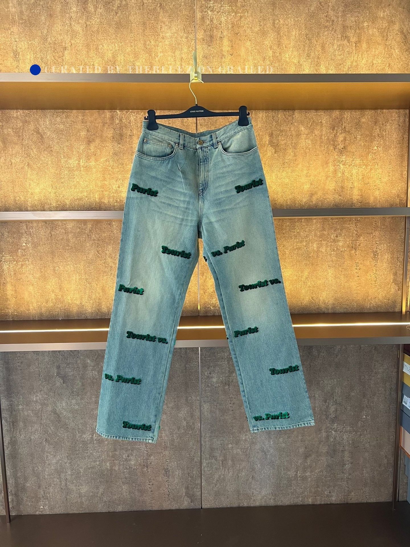 Louis Vuitton Louis Vuitton Green Flocked Logo Jeans Size US 33 - 1 Thumbnail