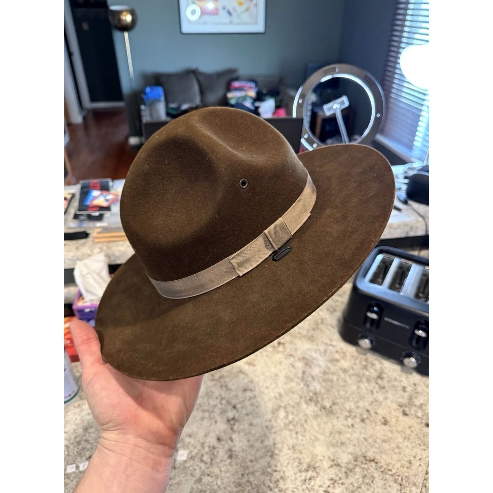 FELT VINTAGE Stratton Self Forming Drill Sergeant Instructor Wool Felt Hat 6 7/8 USA Size ONE SIZE - 2 Thumbnail