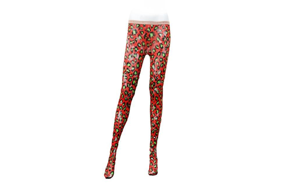 Gucci S - Gucci Red Stretch Tights Black Green Leopard Print Size ONE SIZE - 2 Thumbnail