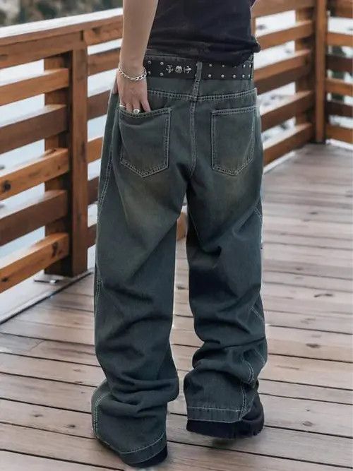 Japanese Brand Washed Baggy Jeans Size US 34 / EU 50 - 4 Thumbnail