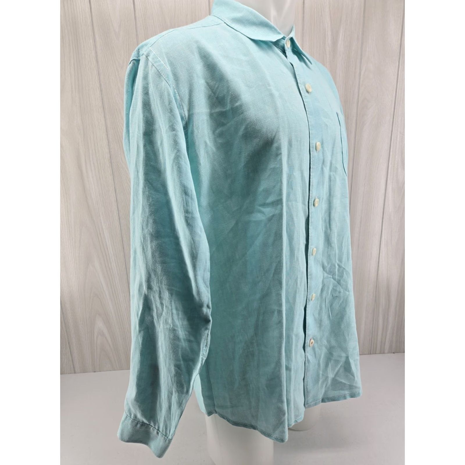 Tommy Bahama Tommy Bahama Mens XL Seafoam Green Linen Relax Button-Up Long Sleeve Shirt Size US XL / EU 56 / 4 - 7 Thumbnail