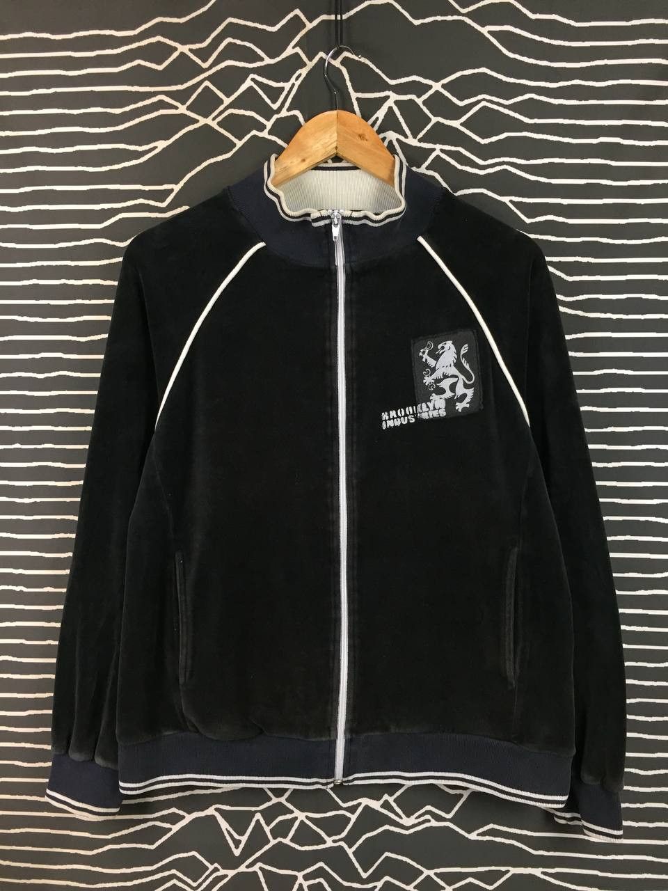 Vtg Brooklyn Industries Lion Crest Logo Velour Track Jacket