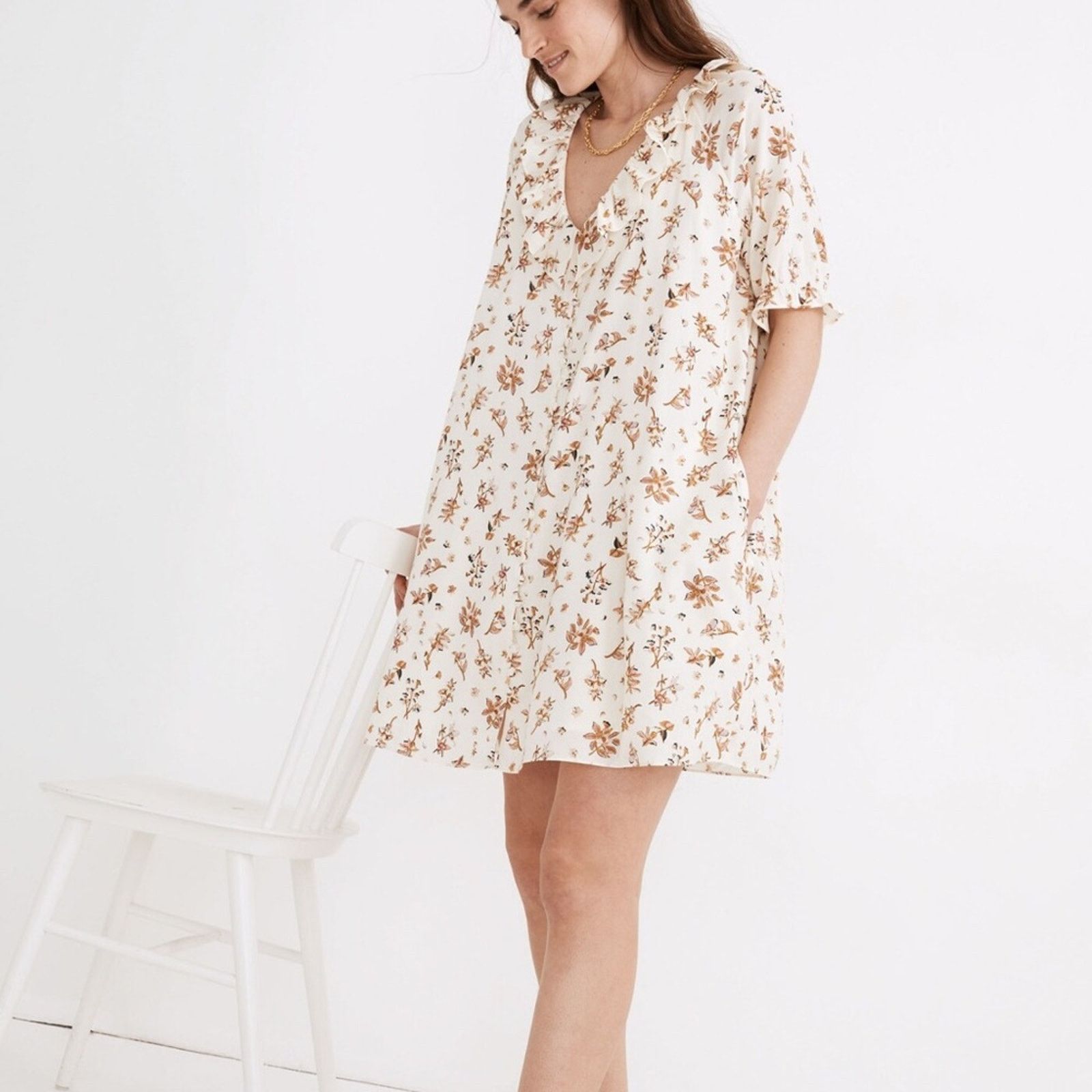 Madewell Madewell Ruffle Button Front Trapeze Dress Floral Reef Small Size S / US 4 / IT 40 - 13 Thumbnail