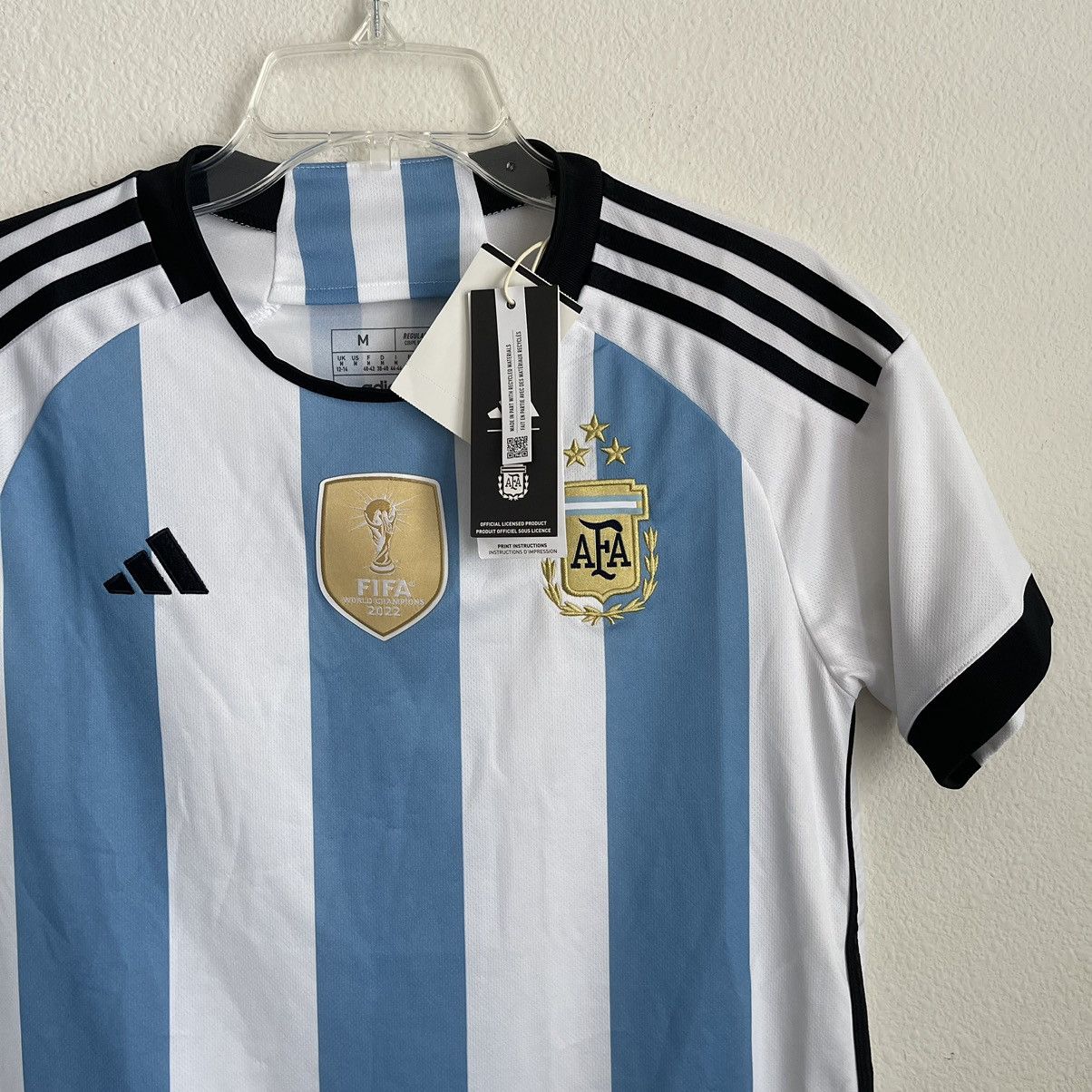 Argentina FIFA 2022 3 Star Striped Soccer Jersey