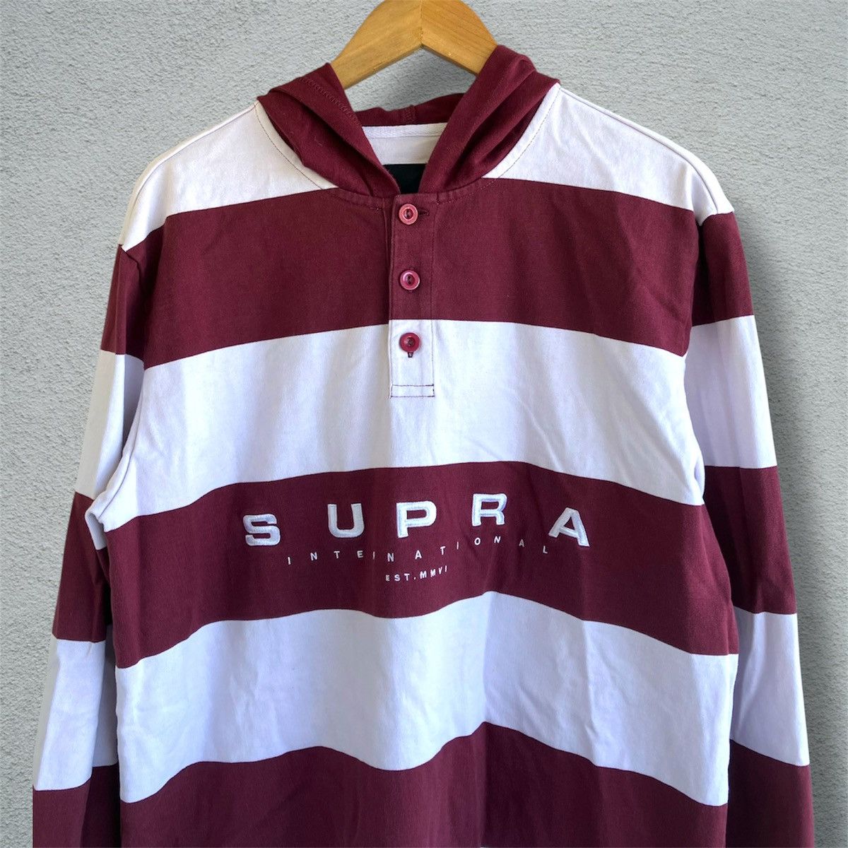 Supra Vintage Y2K Supra Footwear Rugby Hoodie Striped Skate polo Size US L / EU 52-54 / 3 - 2 Thumbnail