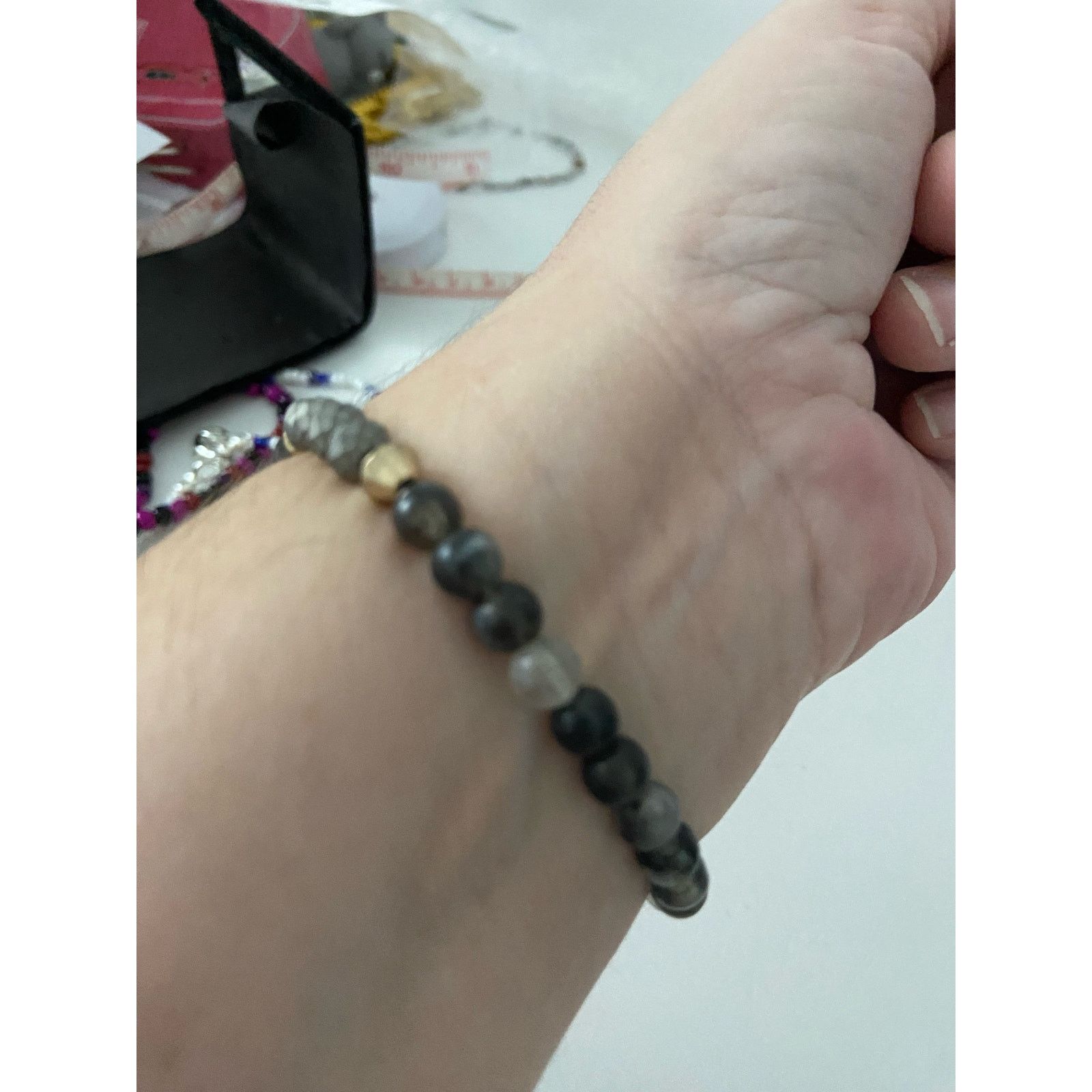 Handmade Dark wood bead and quartz bracelet Size ONE SIZE - 2 Thumbnail
