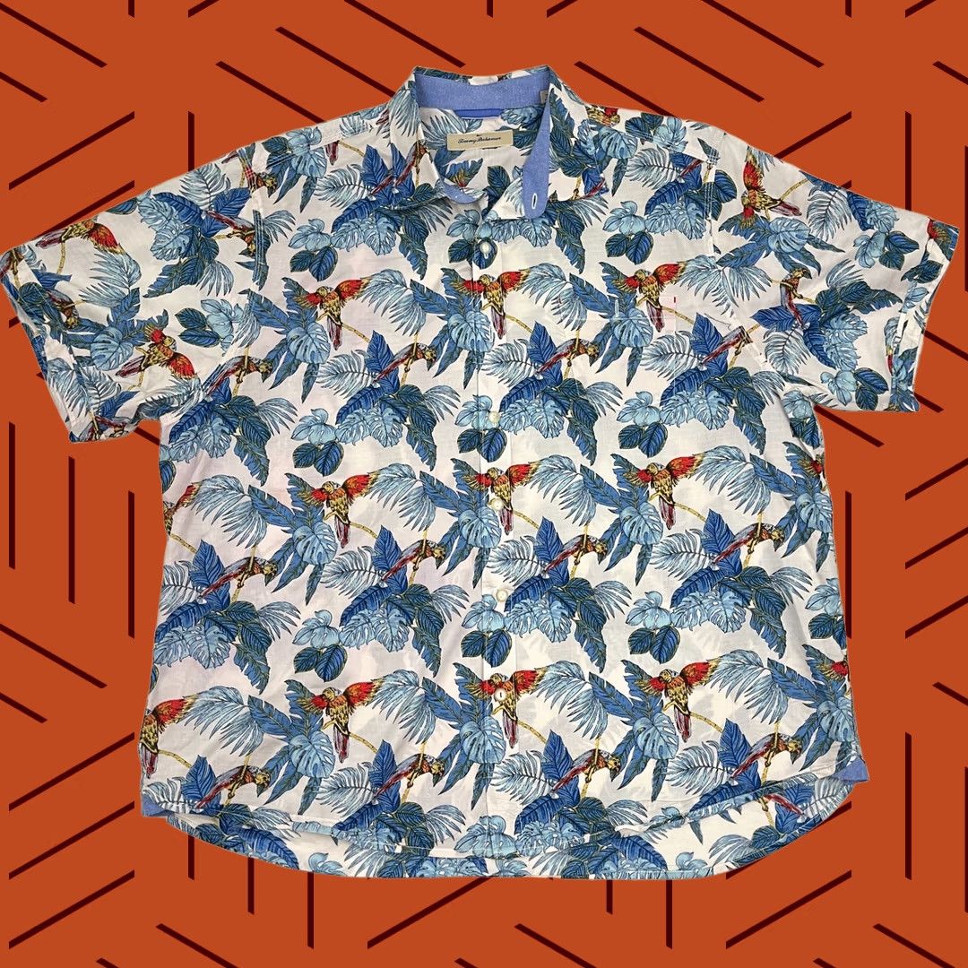Tommy Bahama Tommy Bahama Shirt Mens XL Blue Floral 24 Parrot Fronds Hawaiian Tropic Vacation Shirt Size US XL / EU 56 / 4 - 1 Thumbnail
