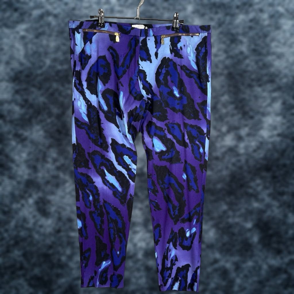 Vintage VINTAGE Versace Collection Pants Women 48 Slim Leg Ankle Cheetah Print Blue Purple Womens Size 34" / US 12 / IT 48 - 1 Thumbnail