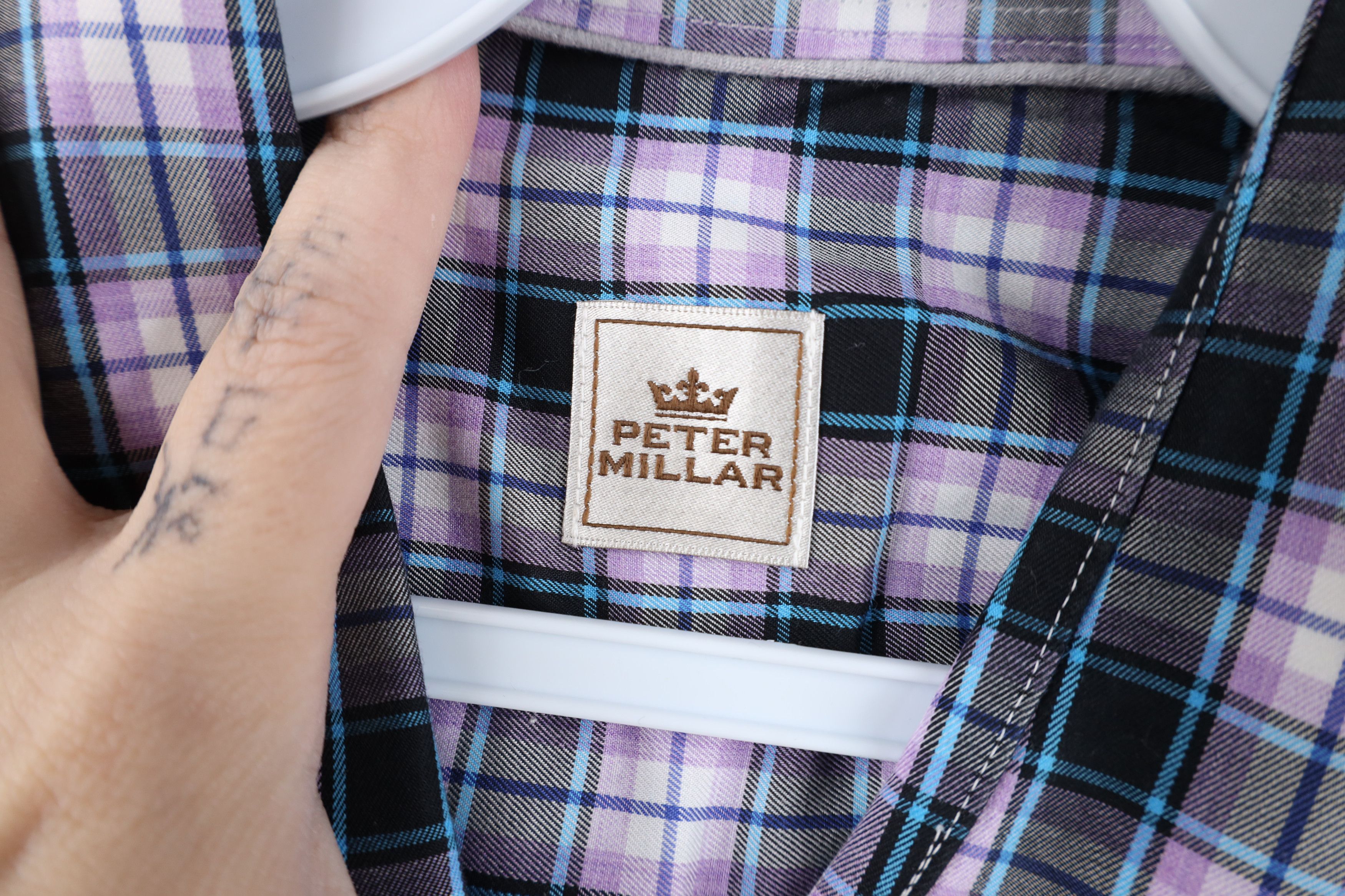 Peter Millar Peter Millar Cotton Collared Button Down Shirt Purple Plaid Size US L / EU 52-54 / 3 - 8 Thumbnail