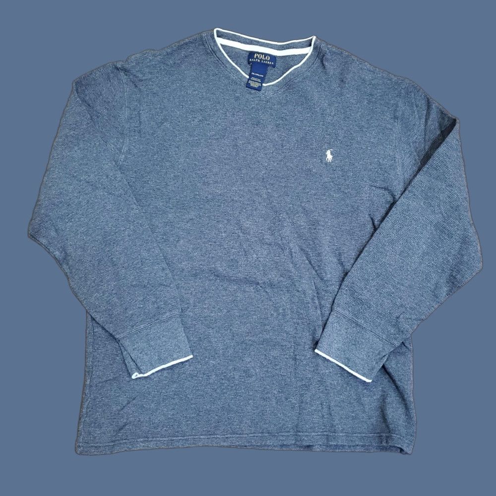 Polo Ralph Lauren Polo Ralph Lauren Sweater Mens 2XL Gray Waffle-Knit V-Neck Cotton Pullover Size US XXL / EU 58 / 5 - 1 Thumbnail