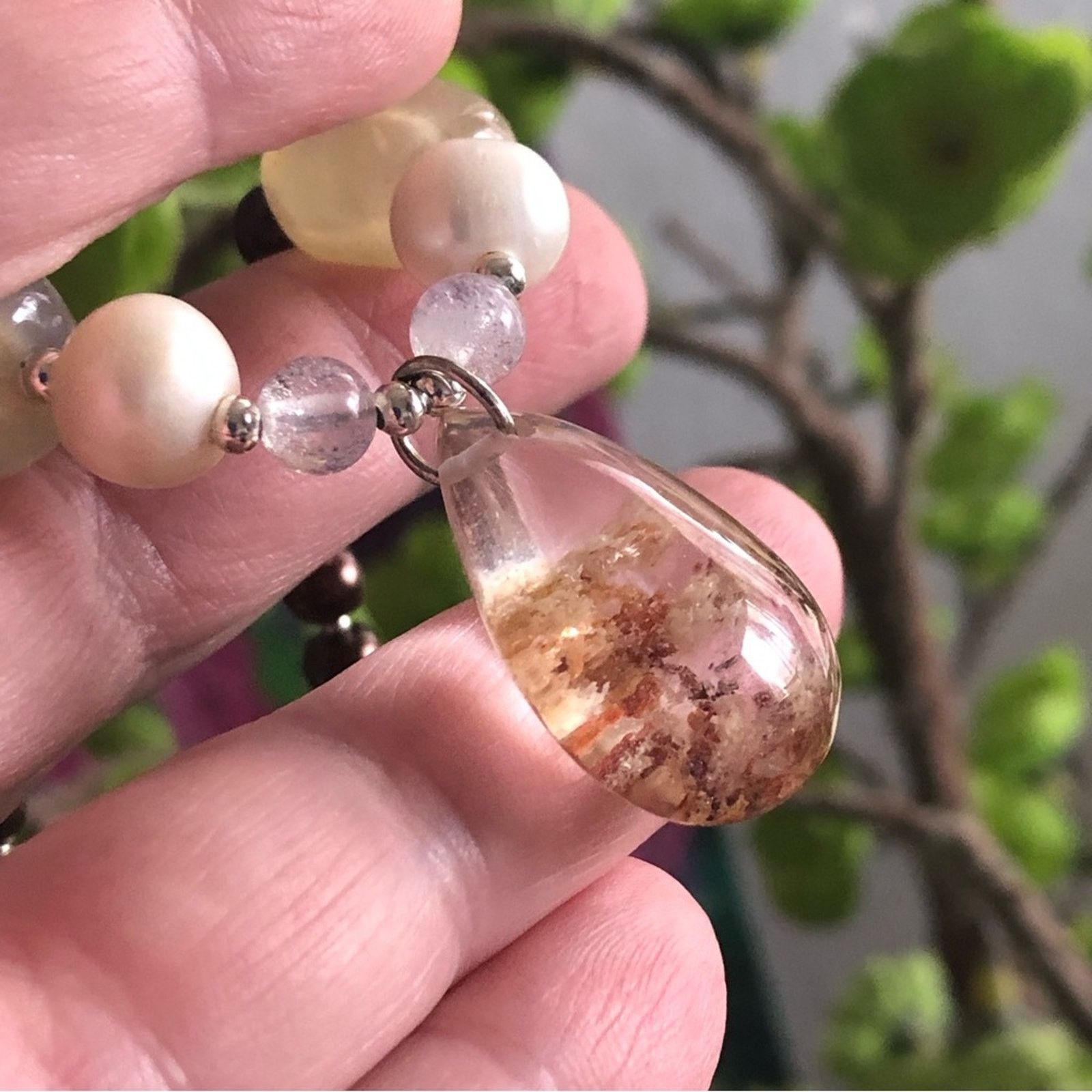Handmade Handcrafted repurpose genuine ghost quartz Pearl necklace Size ONE SIZE - 11 Thumbnail