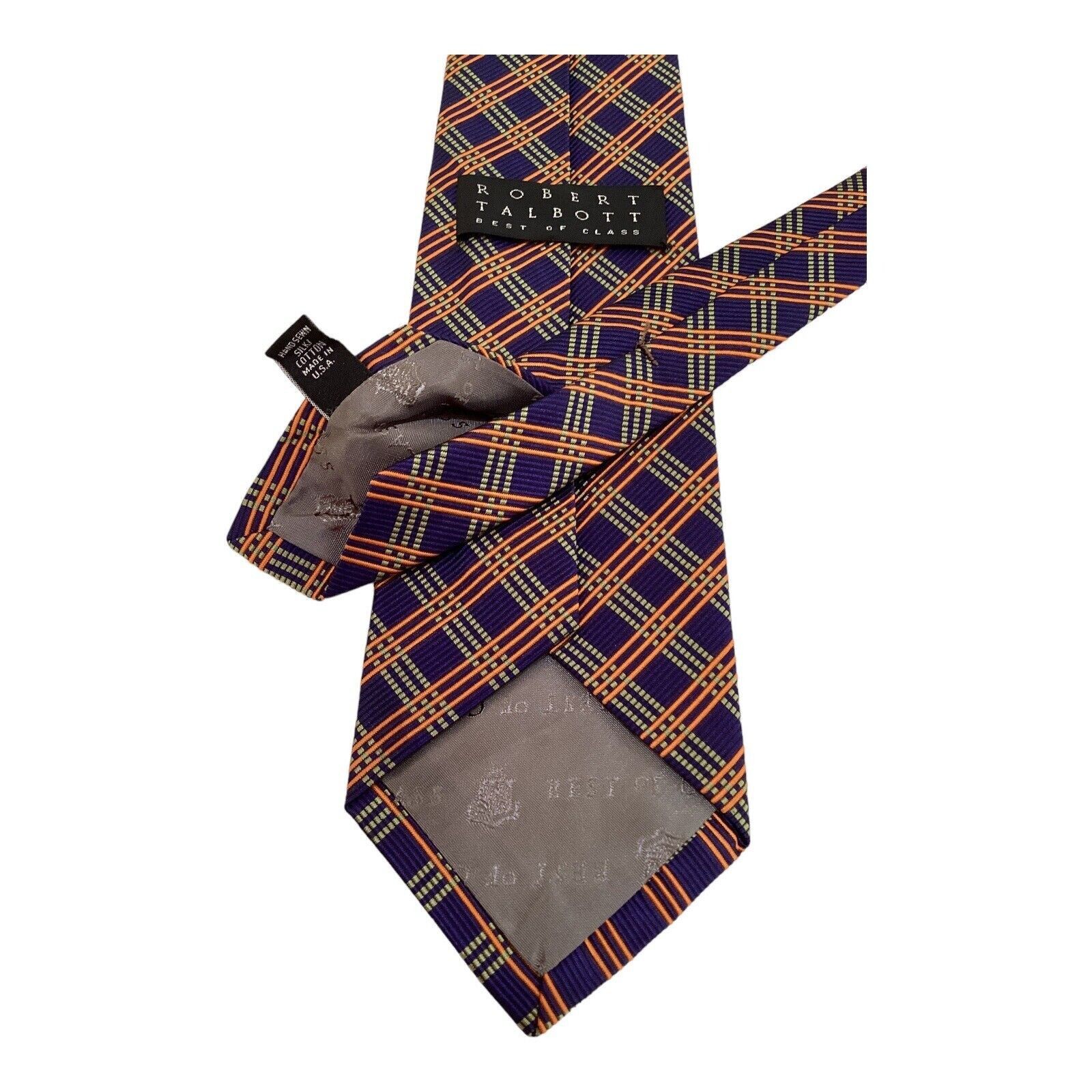 Robert Talbott ROBERT TALBOT Blue Orange PLaids & Cheks Silk Tie Made In US Size ONE SIZE - 4 Thumbnail