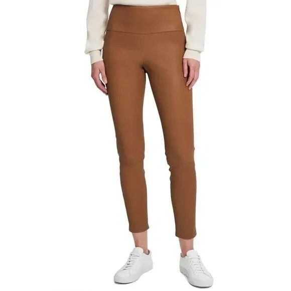 Theory NWT THEORY Leather Yoke Pants 8 Chestnut Clay Lambskin Slim Size 30" / US 8 / IT 44 - 1 Thumbnail