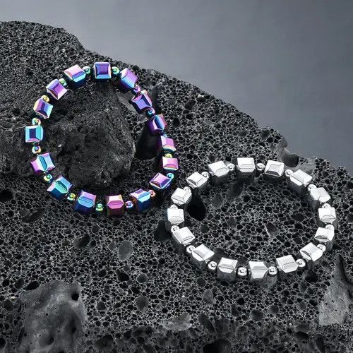 Jewelry Iridescent Cube Beaded Stretch Bracelet, Colorful Jewelry Size ONE SIZE - 4 Thumbnail