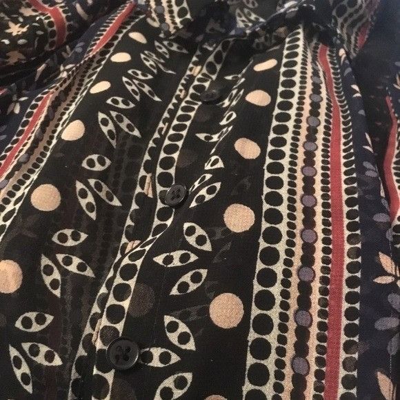 Vintage Free People Black Floral Striped Button Down Top Size M / US 6-8 / IT 42-44 - 6 Thumbnail