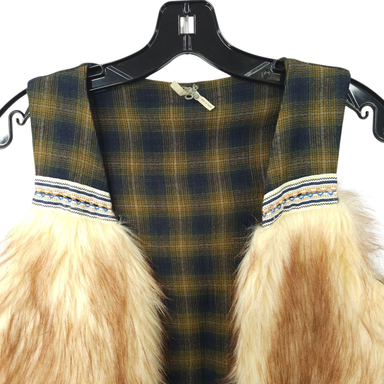BKE BKE Gimmicks Faux Fur Vest S Brown Green Plaid Boho Shaggy Size S / US 4 / IT 40 - 9 Thumbnail