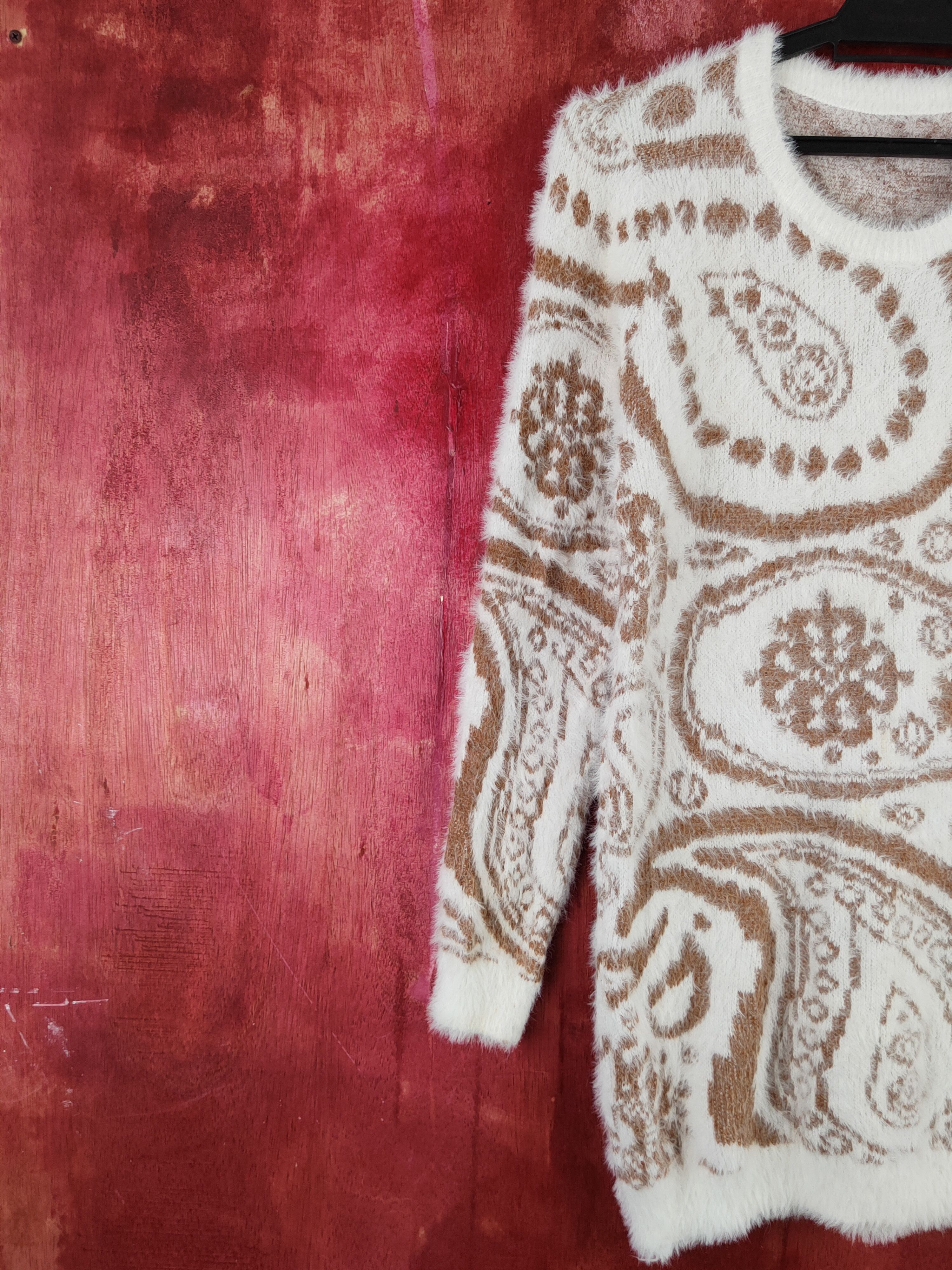 Homespun Knitwear × Japanese Brand Comma White Brown Shag Shaggy Fur Mohair Knitwear #S2004 Size M / US 6-8 / IT 42-44 - 3 Thumbnail