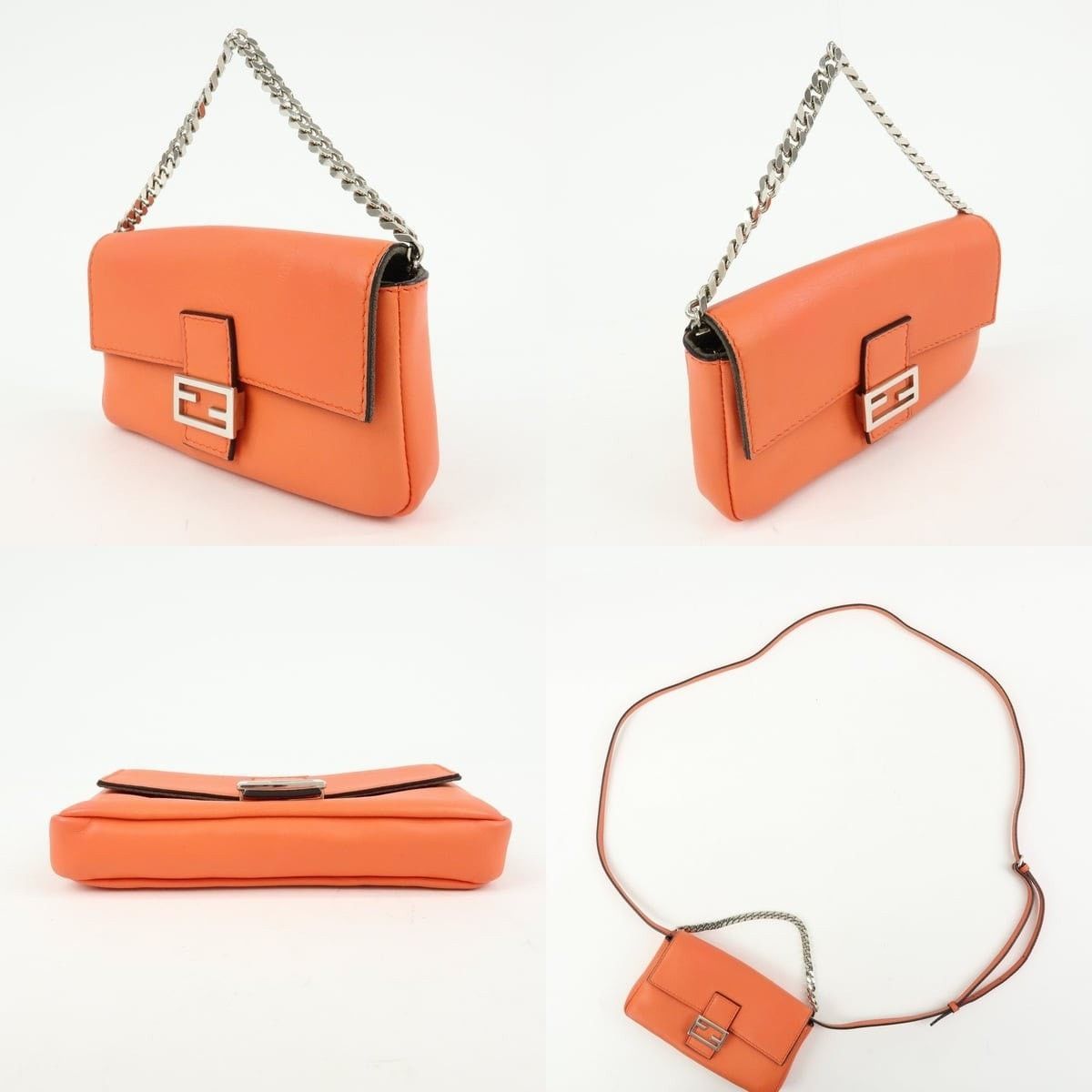 Fendi Fendi Micro Baguette Calfskin Crossbody Bag Orange Size ONE SIZE - 3 Thumbnail