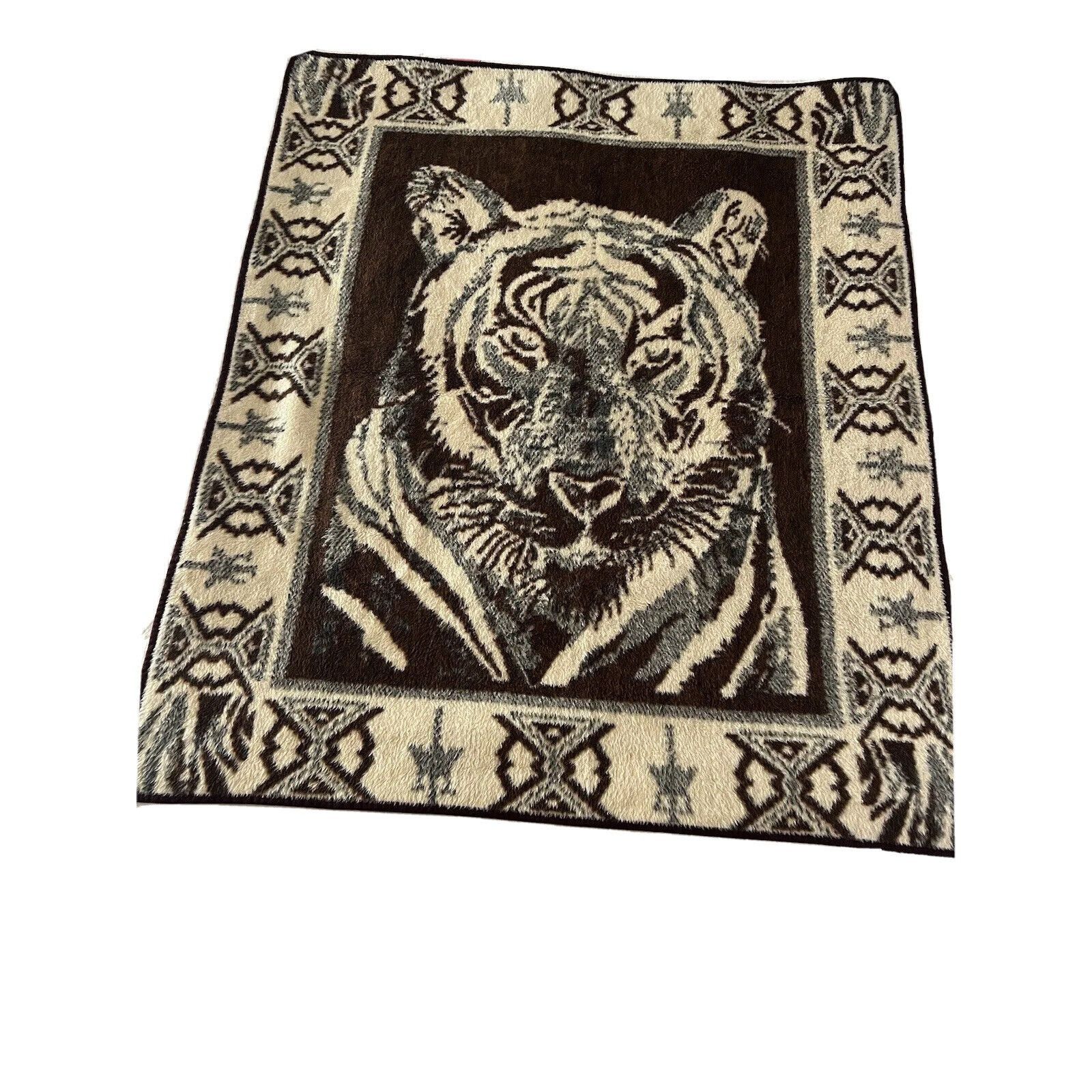 Vintage Bengal Tiger Reversible Blanket Throw 61x51 Animal P