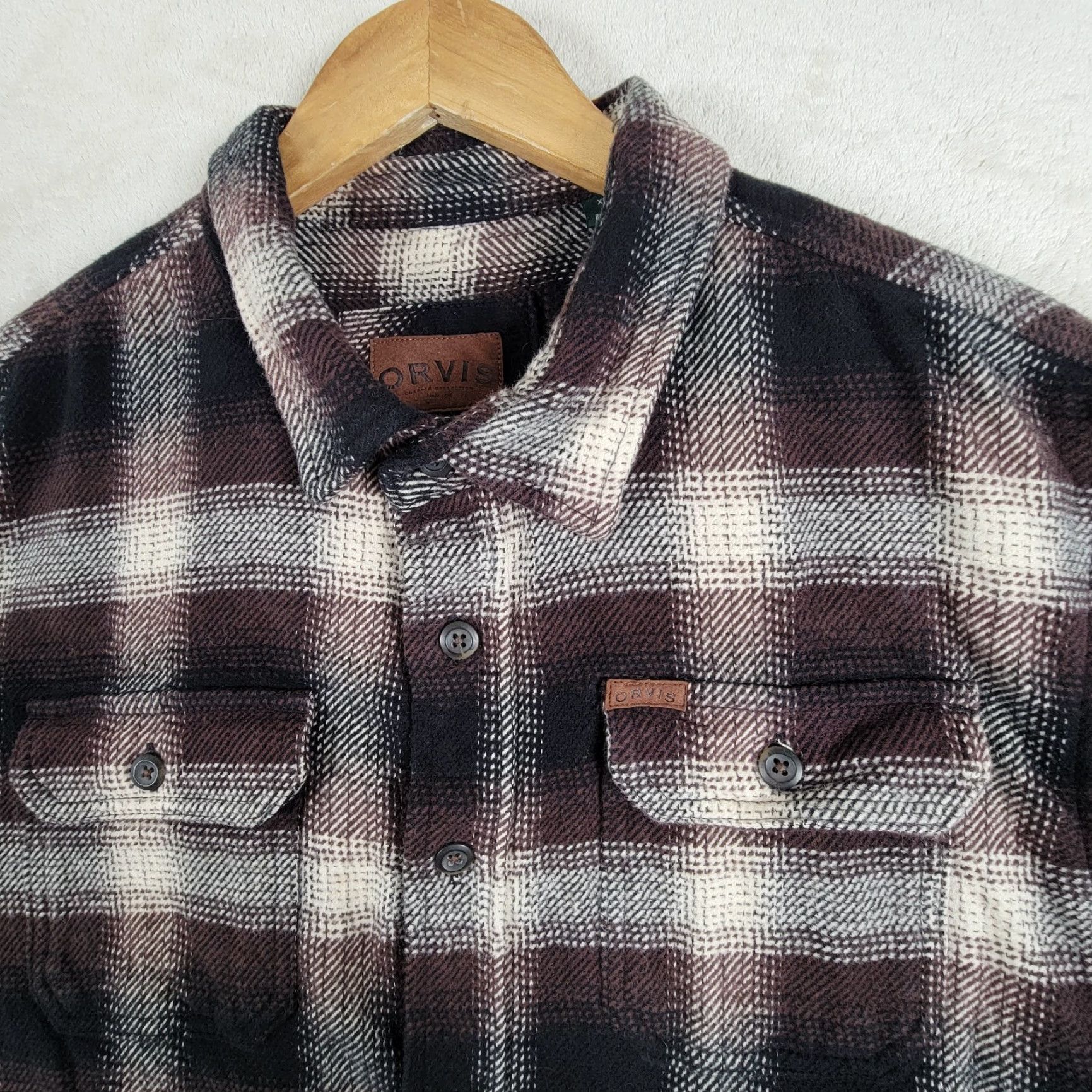 Orvis Orvis Shirt Plaid Heavyweight Long Sleeve Button-Up XL Mens Brown Cotton Flannel Size US XL / EU 56 / 4 - 3 Thumbnail