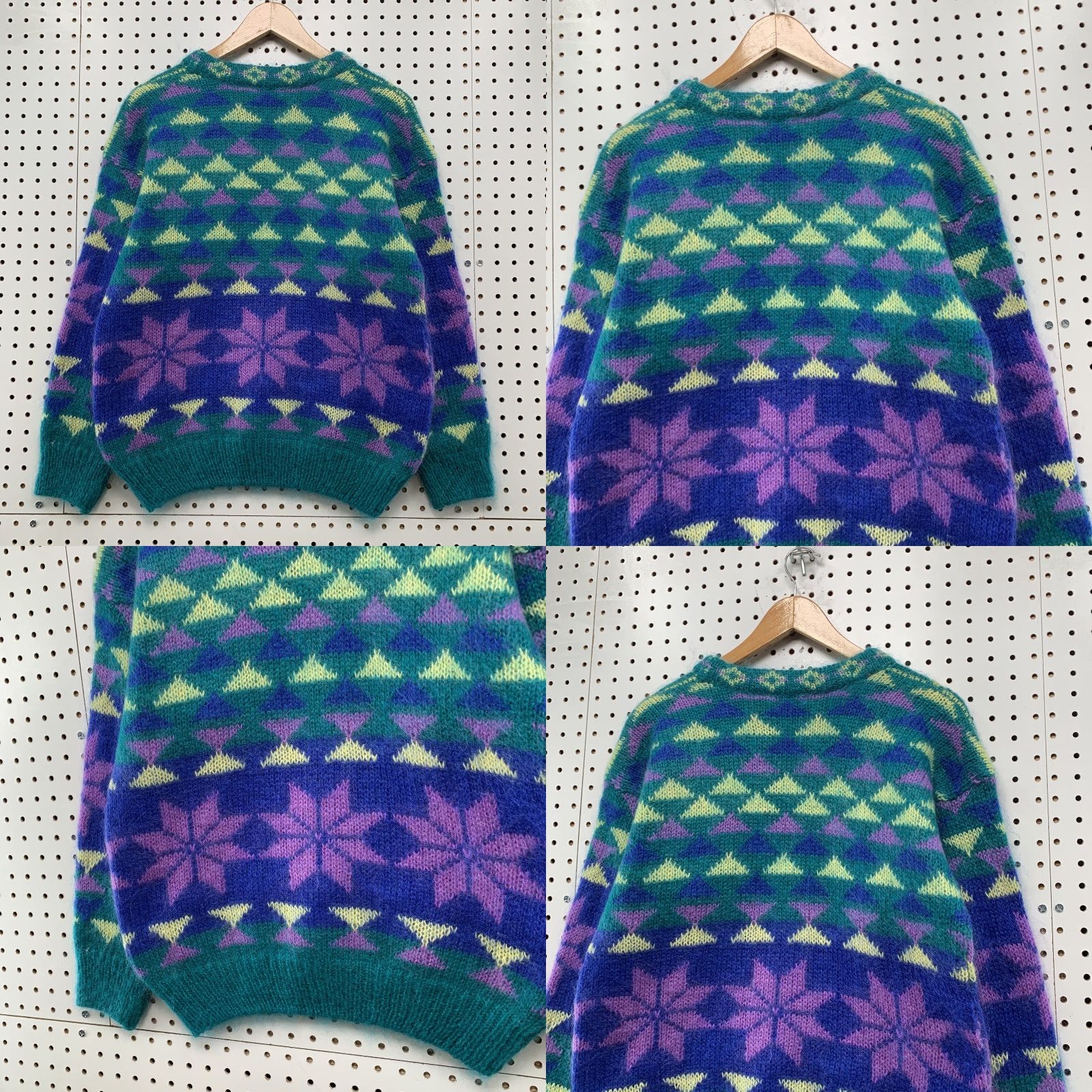 Vintage VINTAGE Gallagher Mohair Womens M Green Purple Snowflake Knit Crew Neck Sweatshirt Size M / US 6-8 / IT 42-44 - 8 Thumbnail