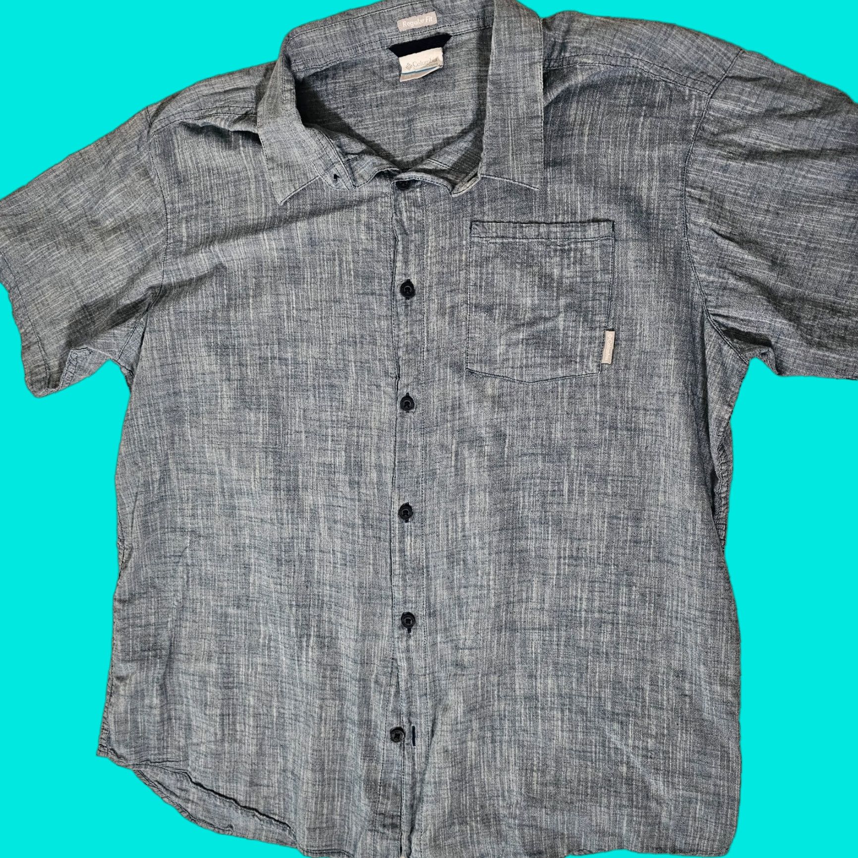 Vintage Columbia Shirt Men XL Button-Down Short Sleeve Heather Blue Outdoors Hiking Fish Casual Workwear Size US XL / EU 56 / 4 - 1 Thumbnail