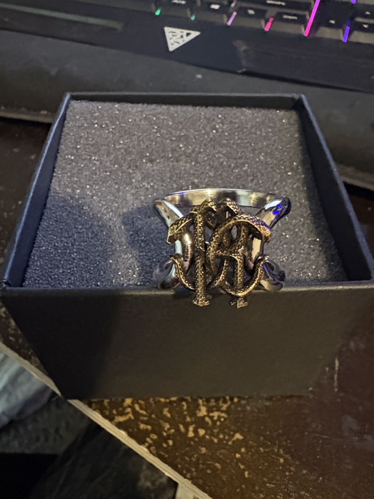 Roberto Cavalli Monogram Logo ring Gold Silver size 10.75