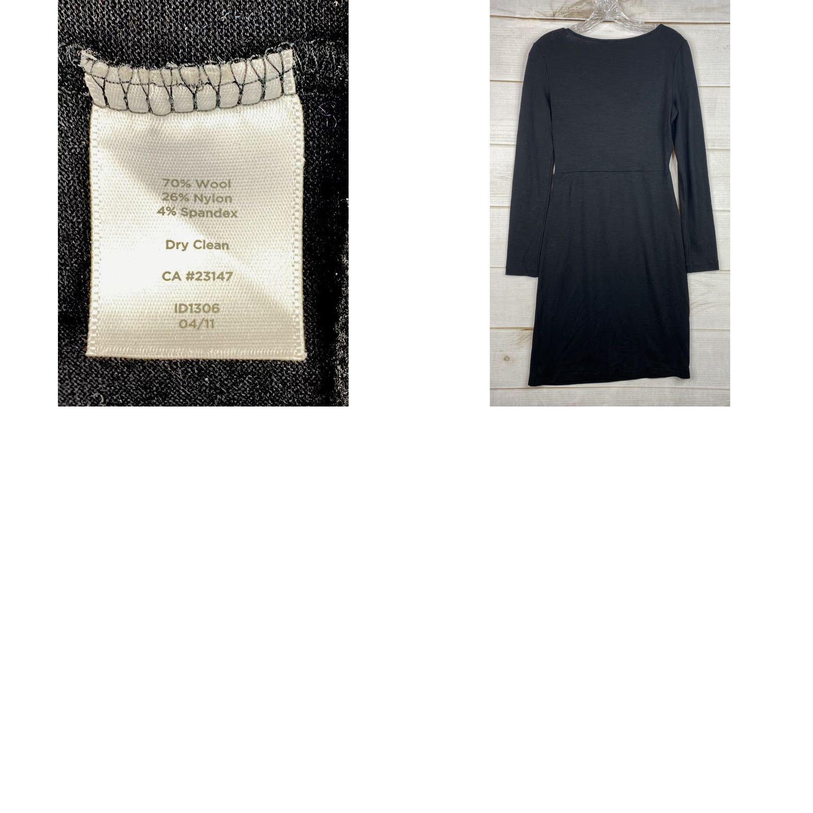 Talbots Talbots Dress Womens XS Classic Black Wool Blend Sheath Faux Wrap Long Sleeve V-Neck Zip Knee Length Size XS / US 0-2 / IT 36-38 - 8 Thumbnail