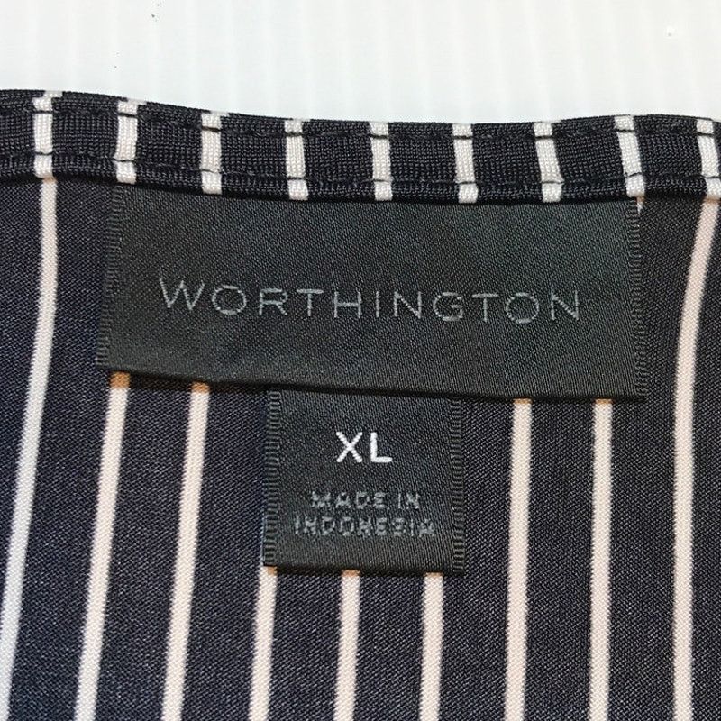 Worthington Worthington Black White V-neck Cap Sleeves Blouse XL Size XL / US 12-14 / IT 48-50 - 3 Thumbnail