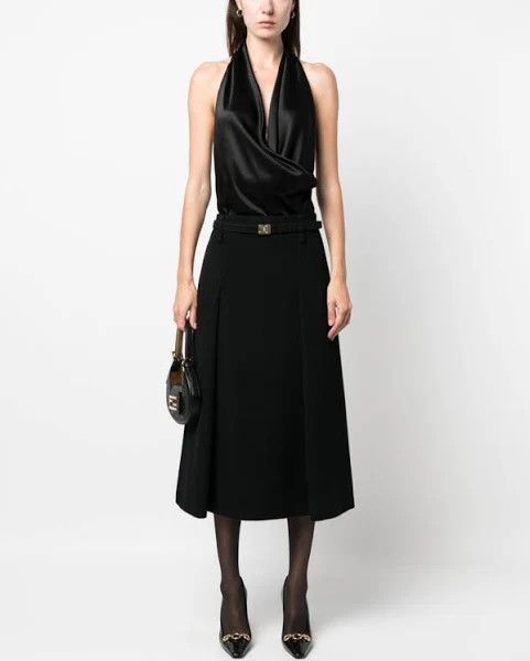 Saint Laurent Paris o1s1wg111024 Jupe Feutrine Brosse Midi Skirt in Noir Size 27" / US 4 / IT 40 - 2 Thumbnail