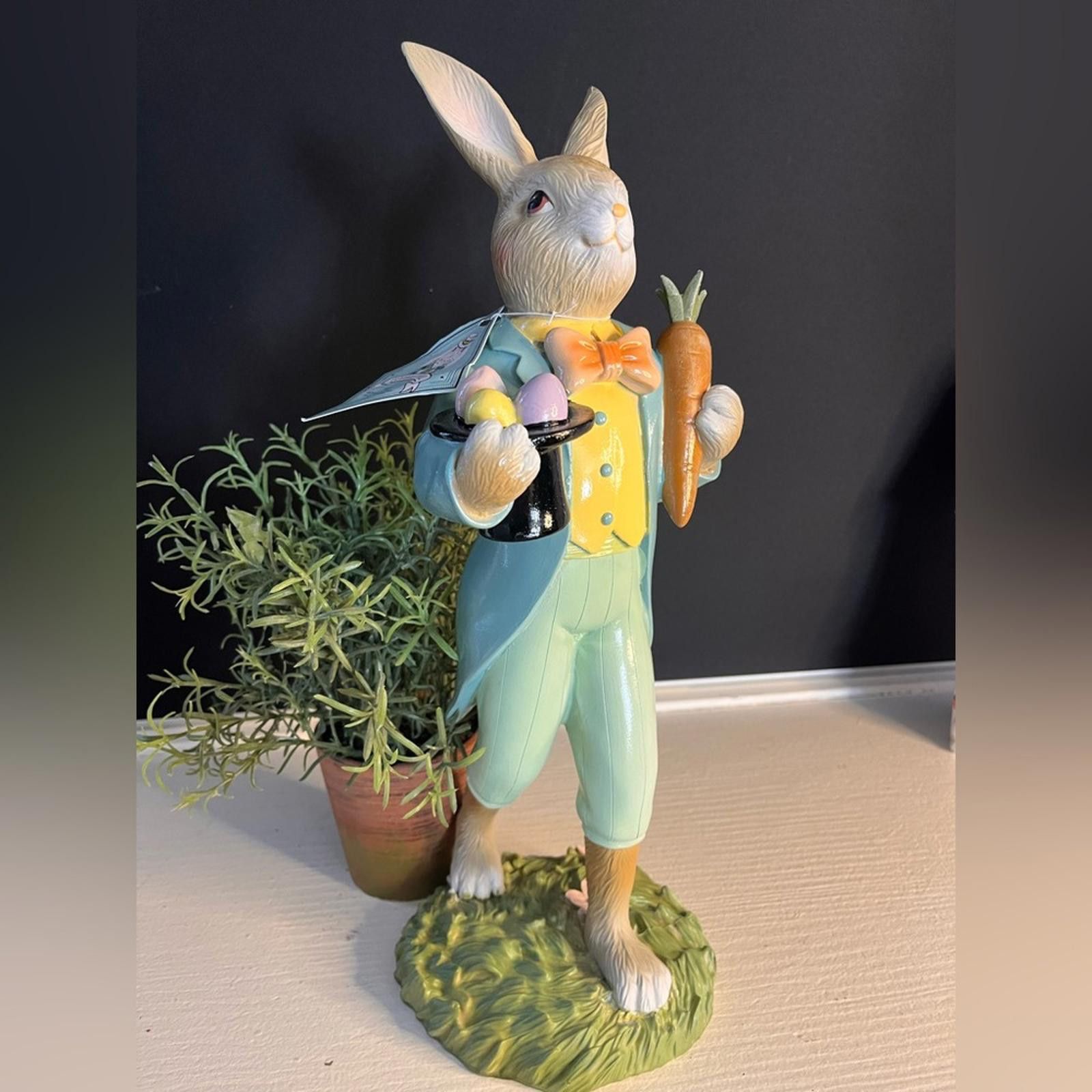 Designer Gentleman Easter Bunny Figurine with Carrot And Eggs 16” Size ONE SIZE - 1 Thumbnail