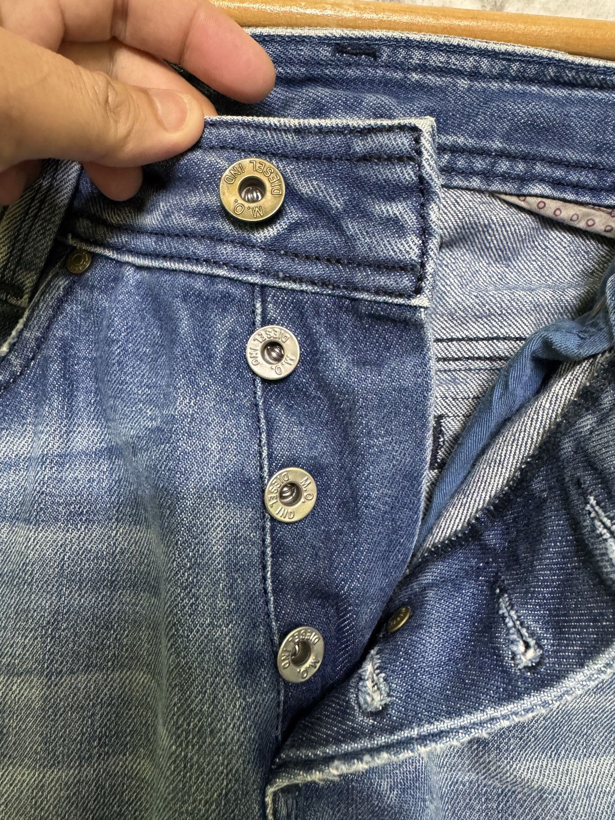 Diesel Diesel Slammer Blue Distressed Zipper Back Pocket Jeans Men Size US 31 - 9 Thumbnail