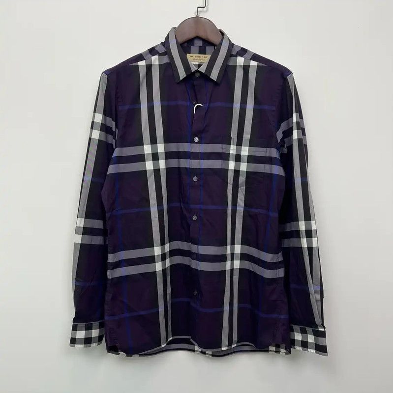 Burberry Burberry Purple Long Sleeve Check Shirt Size US XL / EU 56 / 4 - 1 Thumbnail