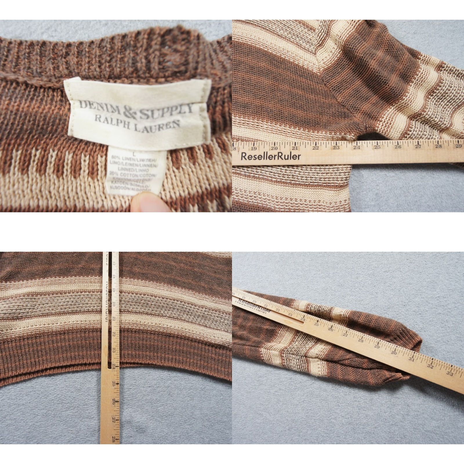 Vintage Denim & Supply Ralph Lauren Sweater Mens Large Brown Henley Knit Linen Striped Size US L / EU 52-54 / 3 - 8 Thumbnail