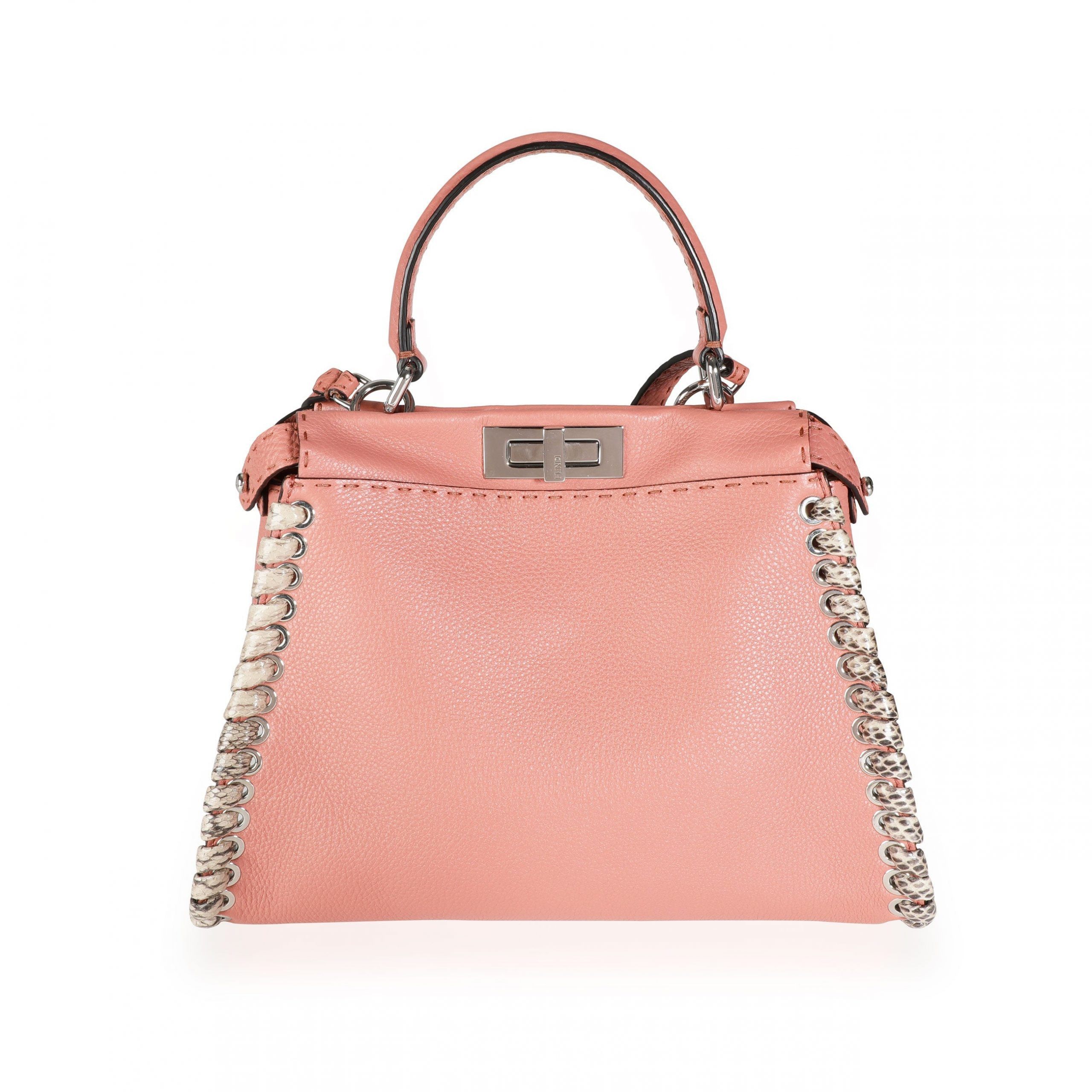 Fendi Pink Calfskin & Python Whipstitch Medium Selleria Peekaboo Tote