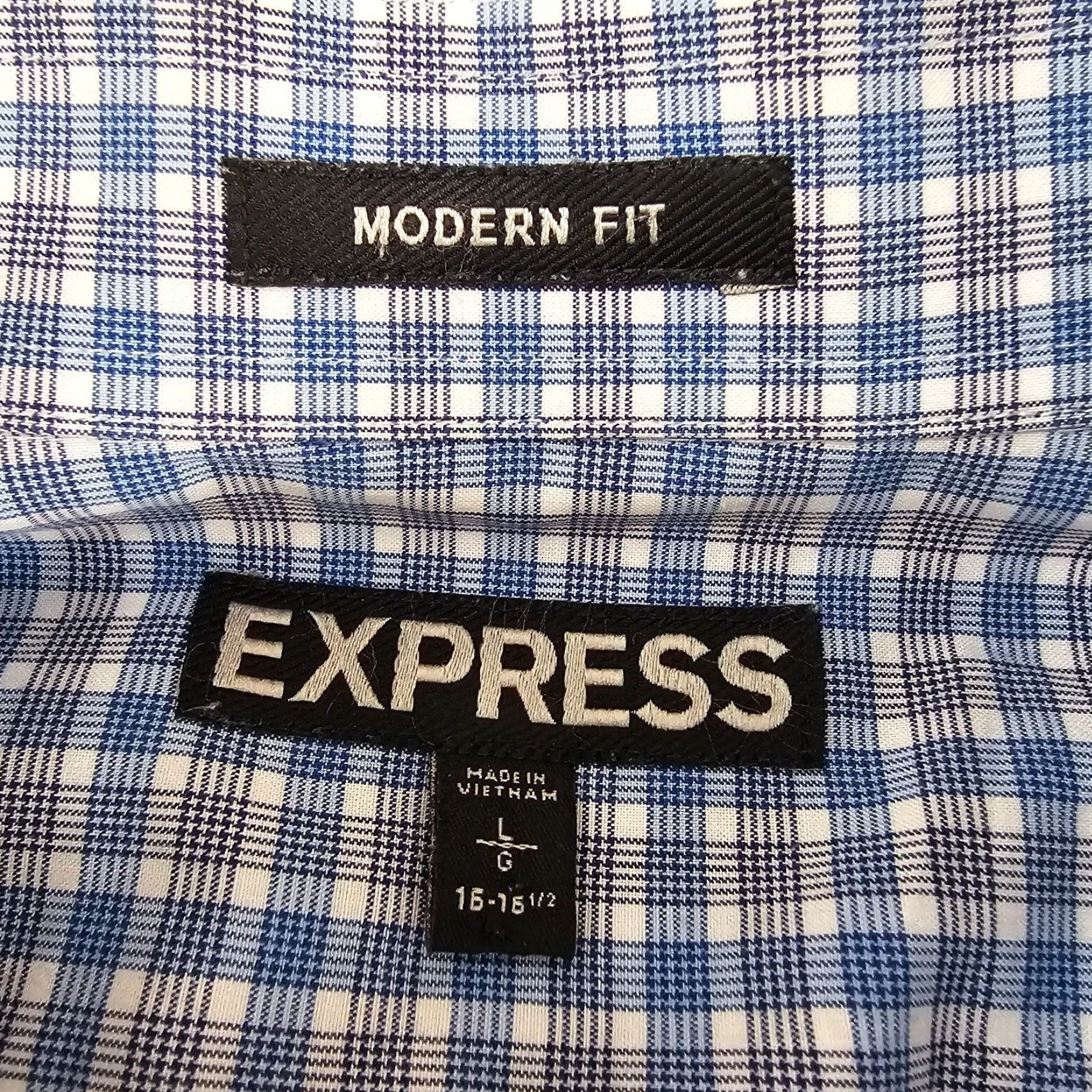 Express Express Shirt Mens Large Blue Check Button-Up Long Sleeve Size US L / EU 52-54 / 3 - 3 Thumbnail