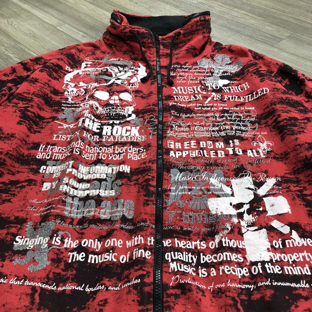 14th Addiction × If Six Was Nine × Le Grande Bleu (L.G.B.) ☠️ 2000s TimeStep Poem Cross Skulls Punks Goa Bono Jacket Size US XXL / EU 58 / 5 - 6 Thumbnail