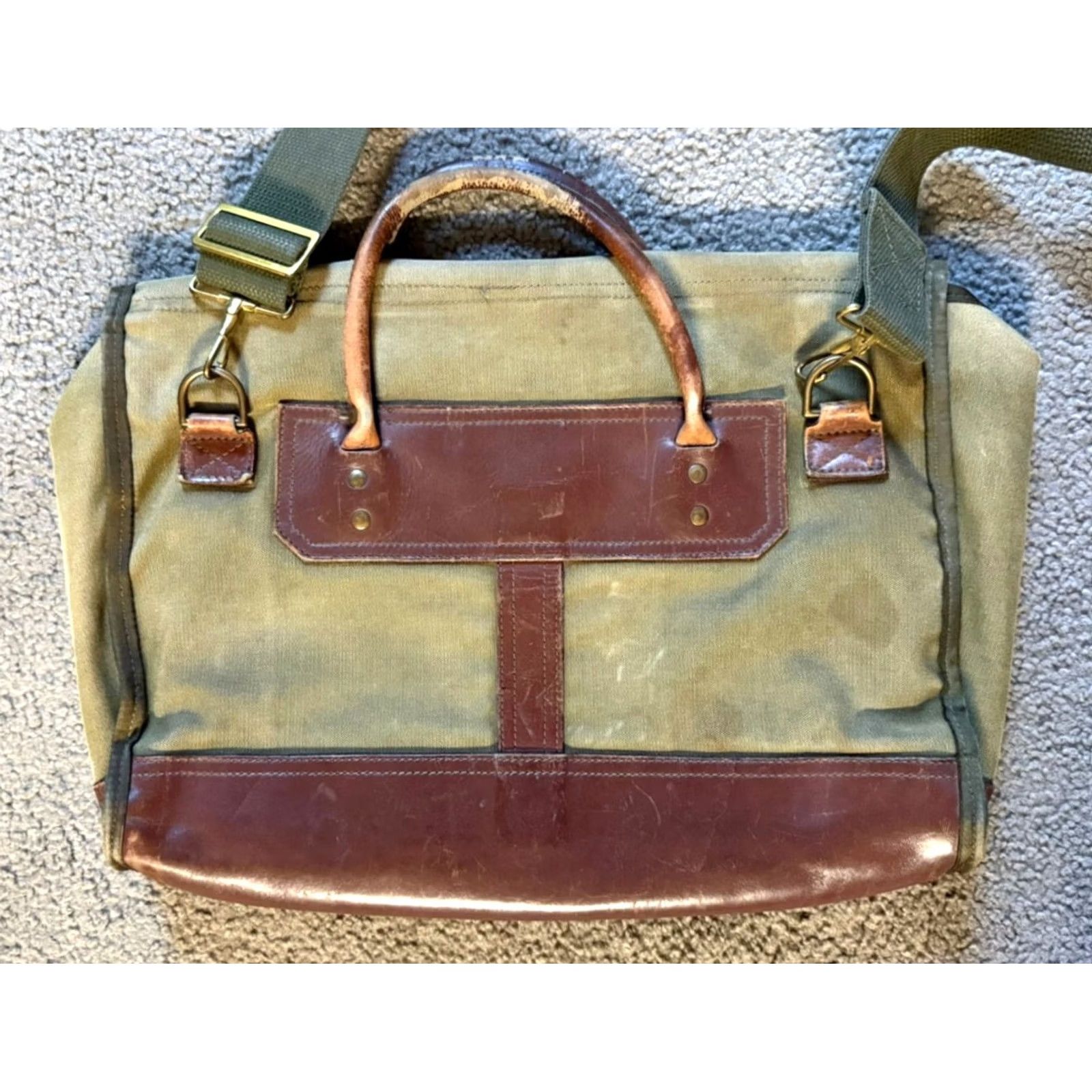 Vintage VINTAGE Gokeys Canvas Leather Messenger Bag Travel Medium Green/Brown USA Mens Size ONE SIZE - 3 Thumbnail